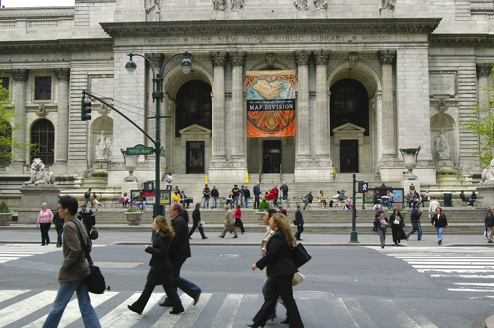 The front of the New York Public Library from A Union Square Demo, Bryant Park and Columbus Circle, New York, US - 2nd May 2006