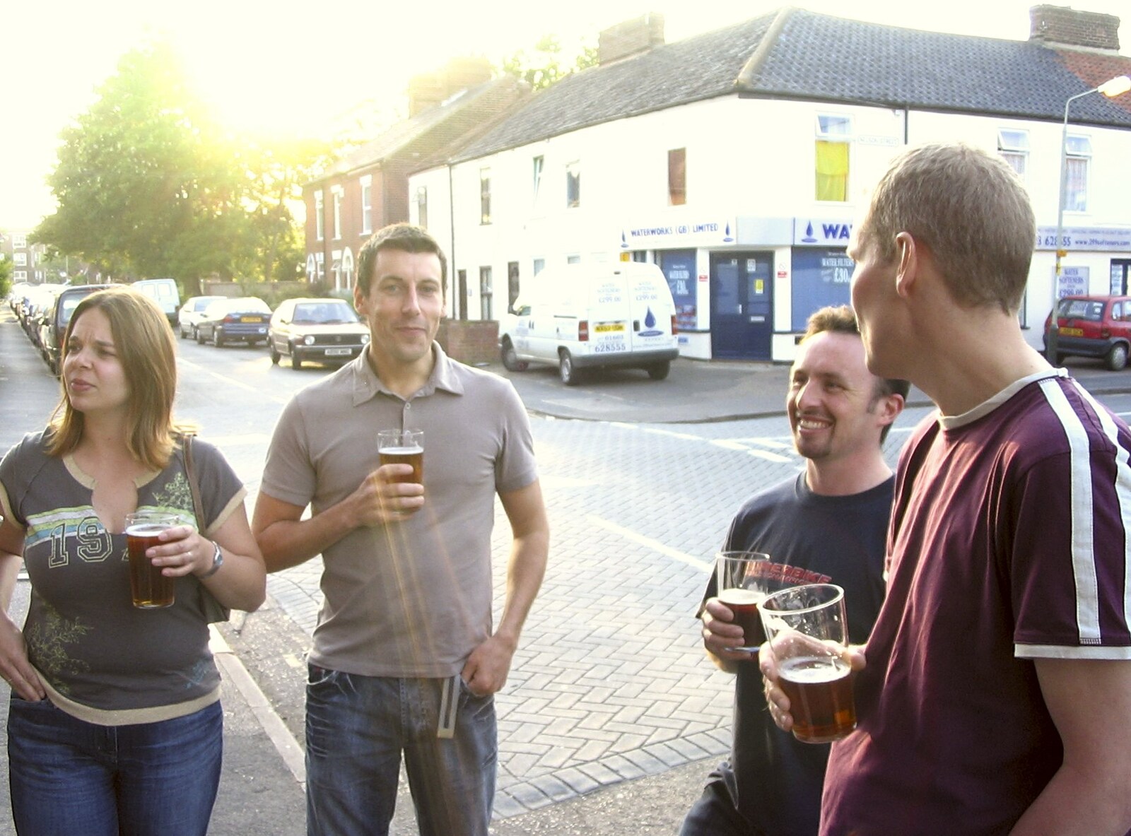Embrace the Forest, and a Night at the Fat Cat, West End Street, Norwich, Norfolk - 9th June 2006: Jen, Simon, Dave and Bill in the evening sun