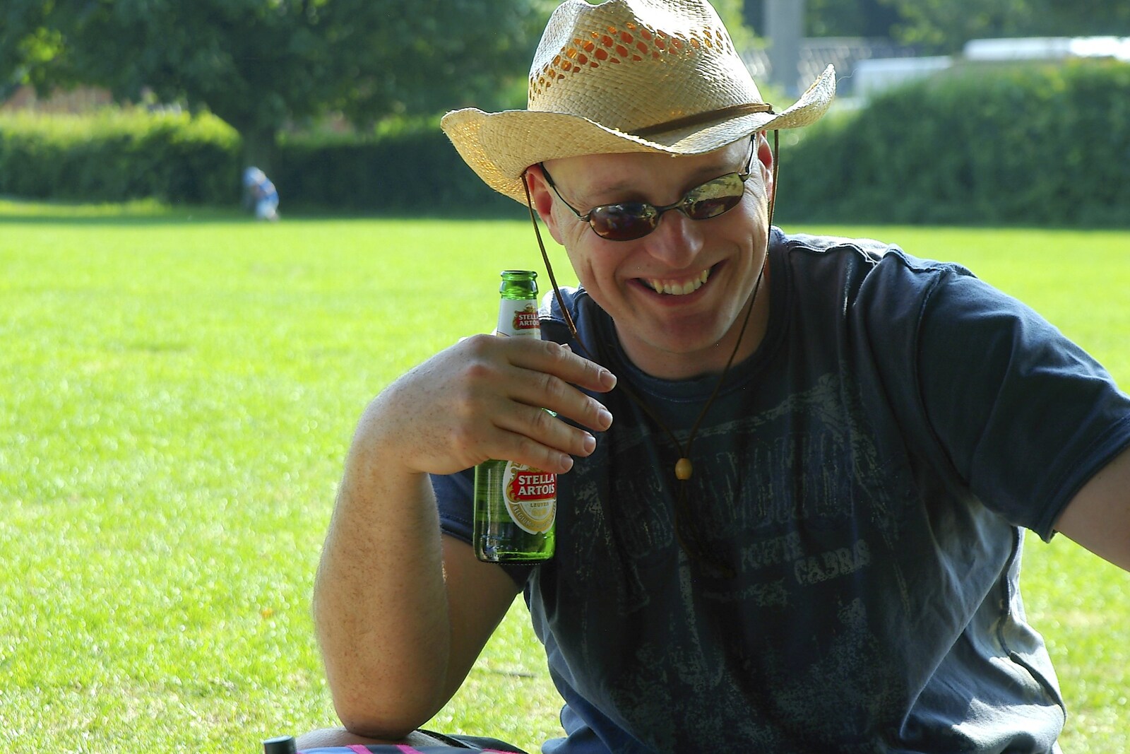 A be-hatted Gov, and a bottle of Stella from A Picnic by the Castle on a Hill, Framlingham, Suffolk - 17th June 2006