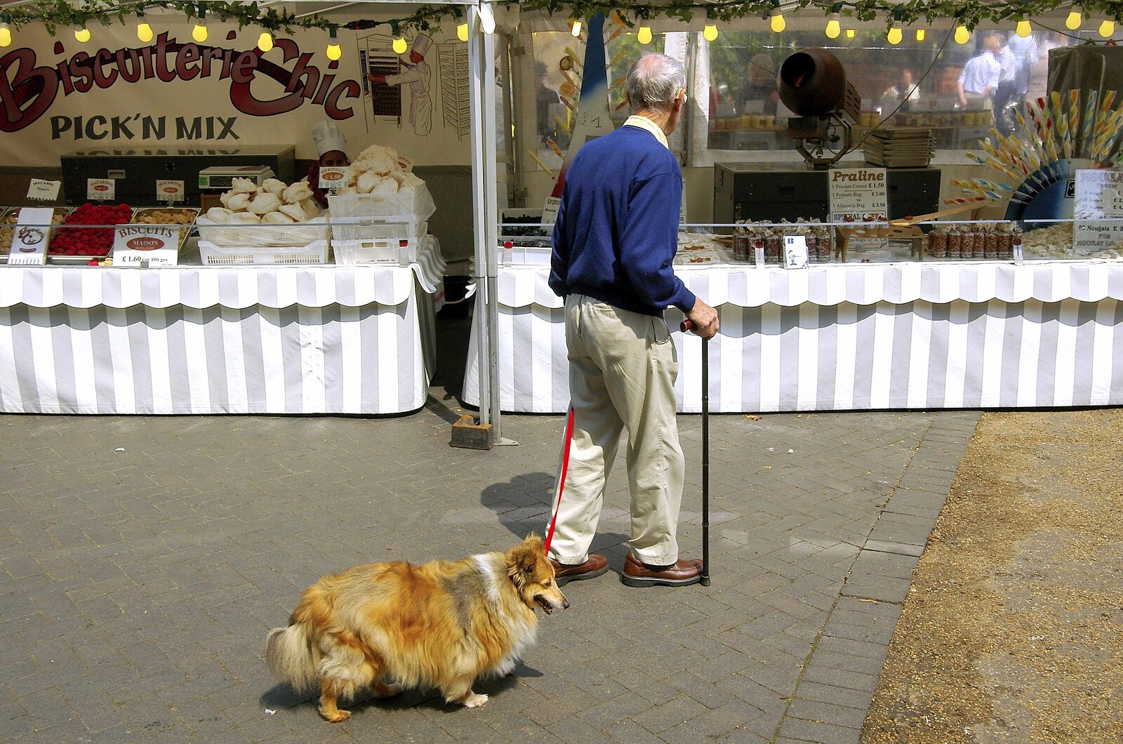 An old man walks past with his dog from A French Market Visits, Diss, Norfolk - 24th June 2006