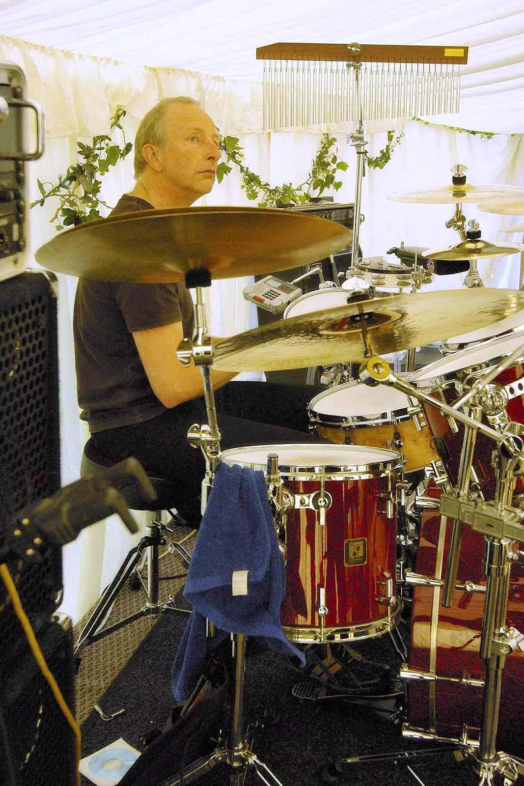 Henry sound-checks his kit, from The BBs Play Athelington Hall, Horham, Suffolk - 29th June 2006