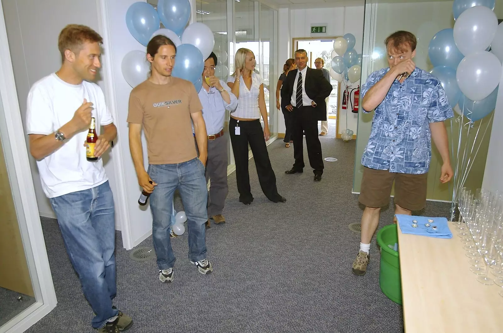 The queue for champagne, from Qualcomm's New Office Party, Science Park, Milton Road, Cambridge - 3rd July 2006