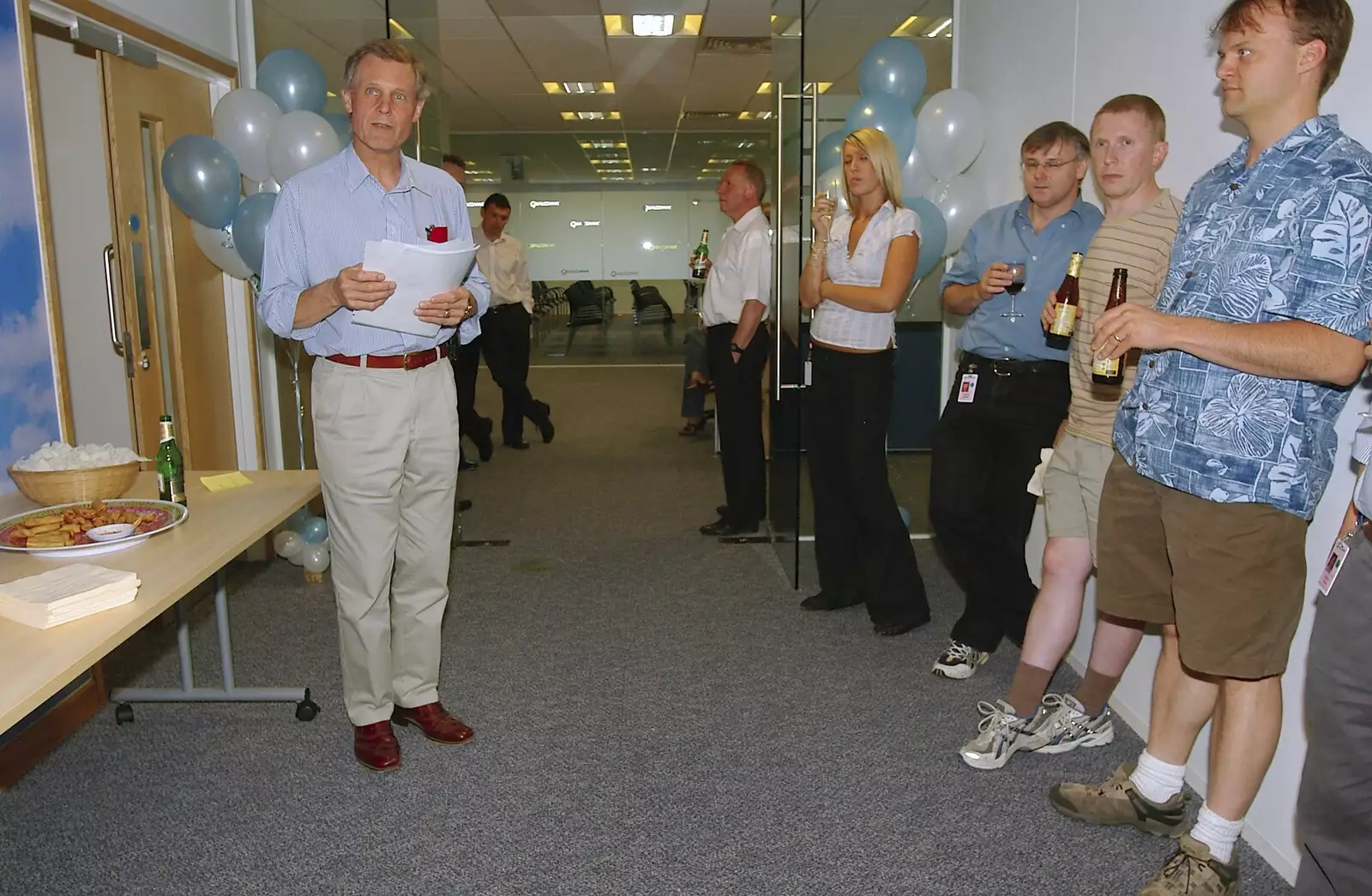 Tim Simpson does a speech, from Qualcomm's New Office Party, Science Park, Milton Road, Cambridge - 3rd July 2006