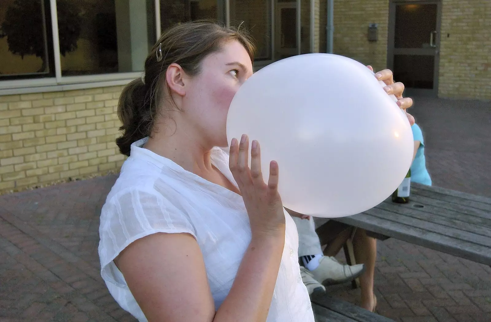 Breating helium for squeaky-voice fun, from Qualcomm's New Office Party, Science Park, Milton Road, Cambridge - 3rd July 2006