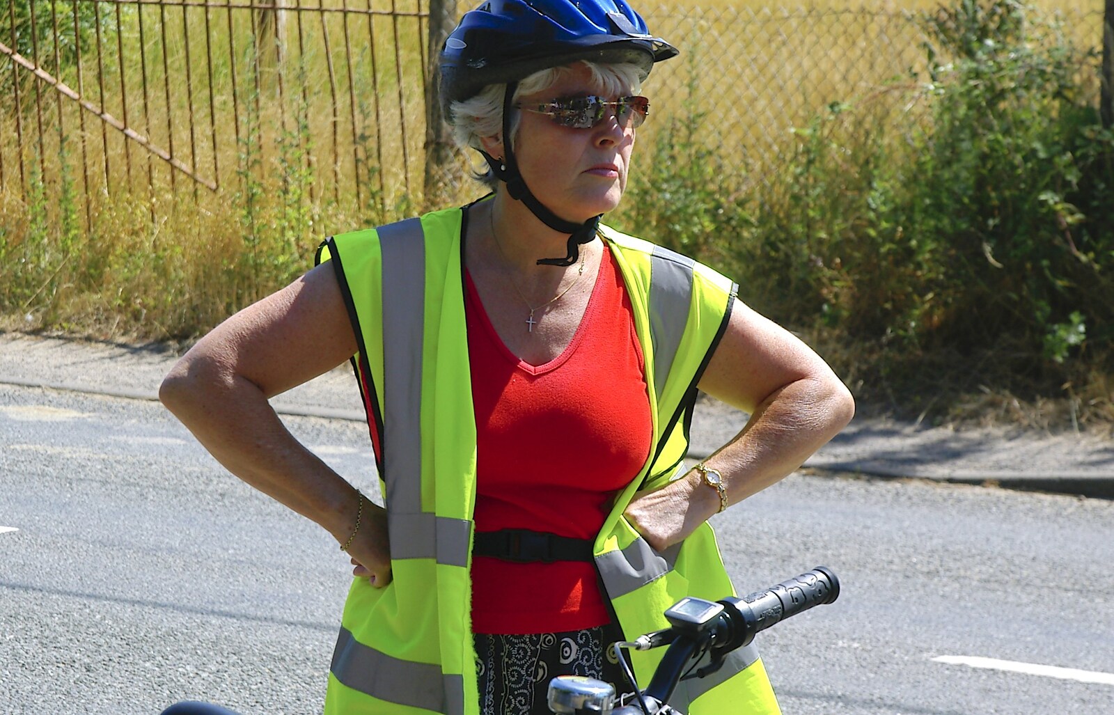 Spammy waits by her bike from The BSCC Charity Bike Ride, Orford, Suffolk - 15th July 2006