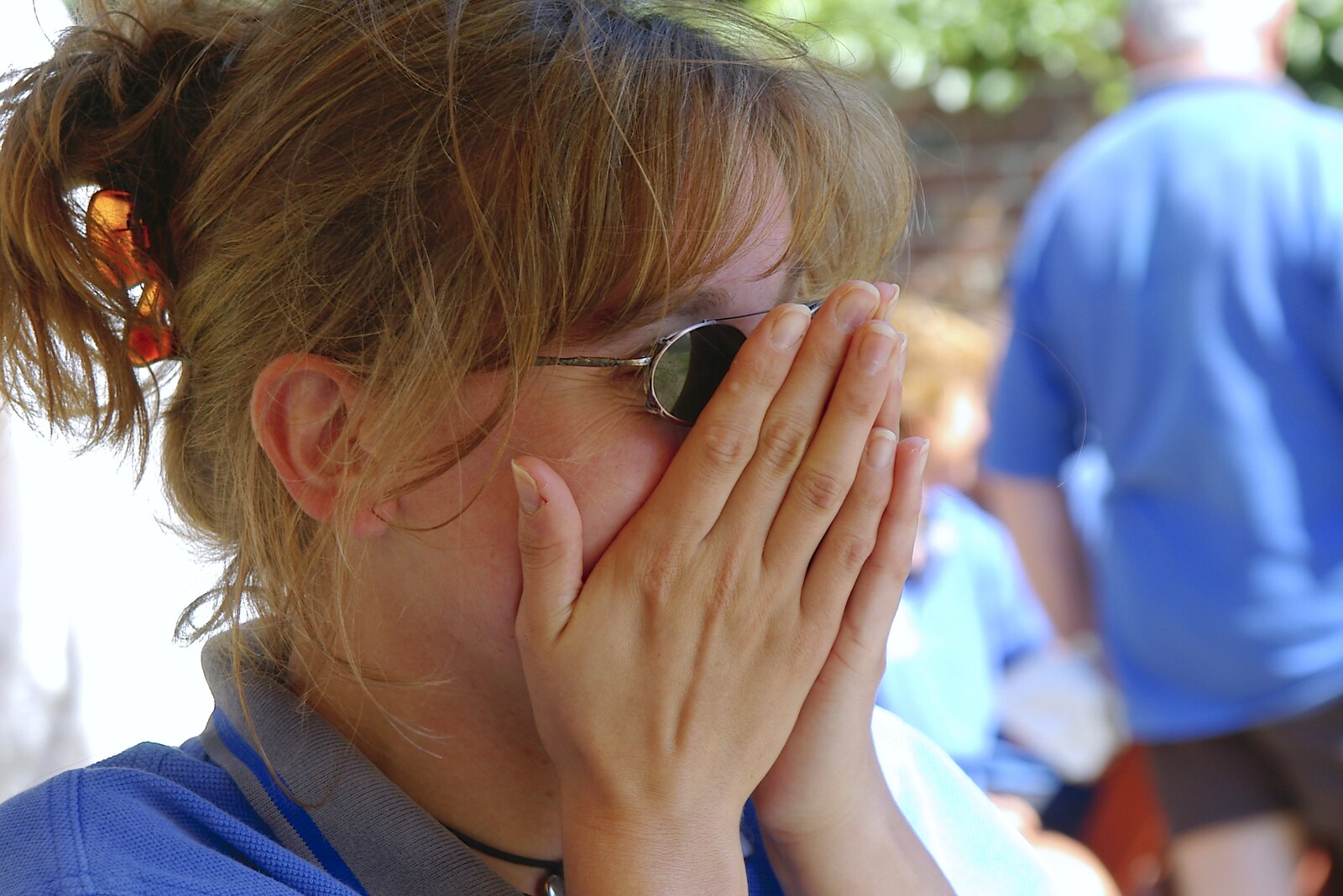 Suey covers her face from The BSCC Charity Bike Ride, Orford, Suffolk - 15th July 2006