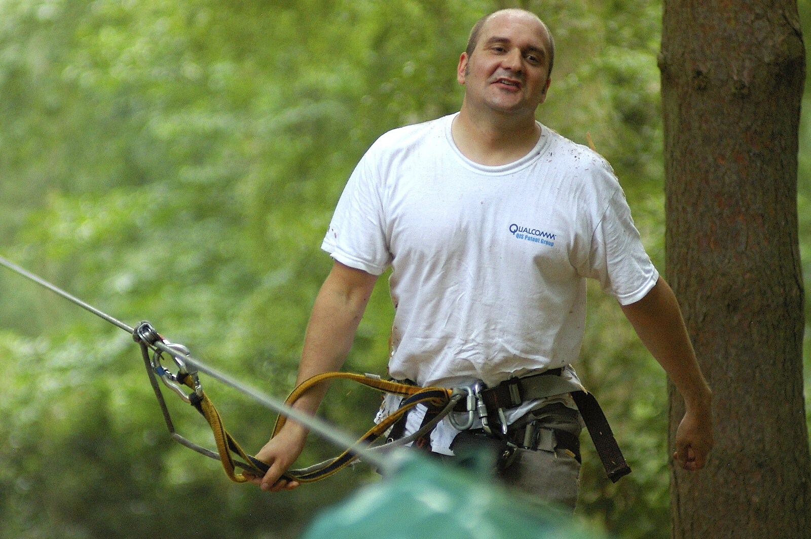 Francis gets off the final slide from Qualcomm Cambridge "Go Ape", High Lodge, Thetford Forest - 27th July 2006
