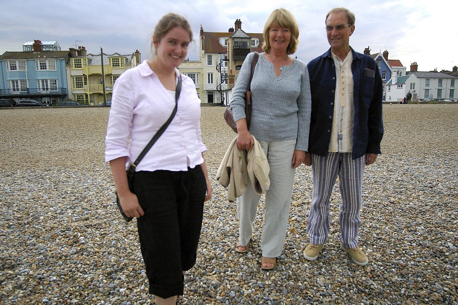 Isobel, Mother and Mike on the shingle beach of Aldeburgh from The Regatta Restaurant with Mother and Mike, Aldeburgh, Suffolk - 10th August 2006