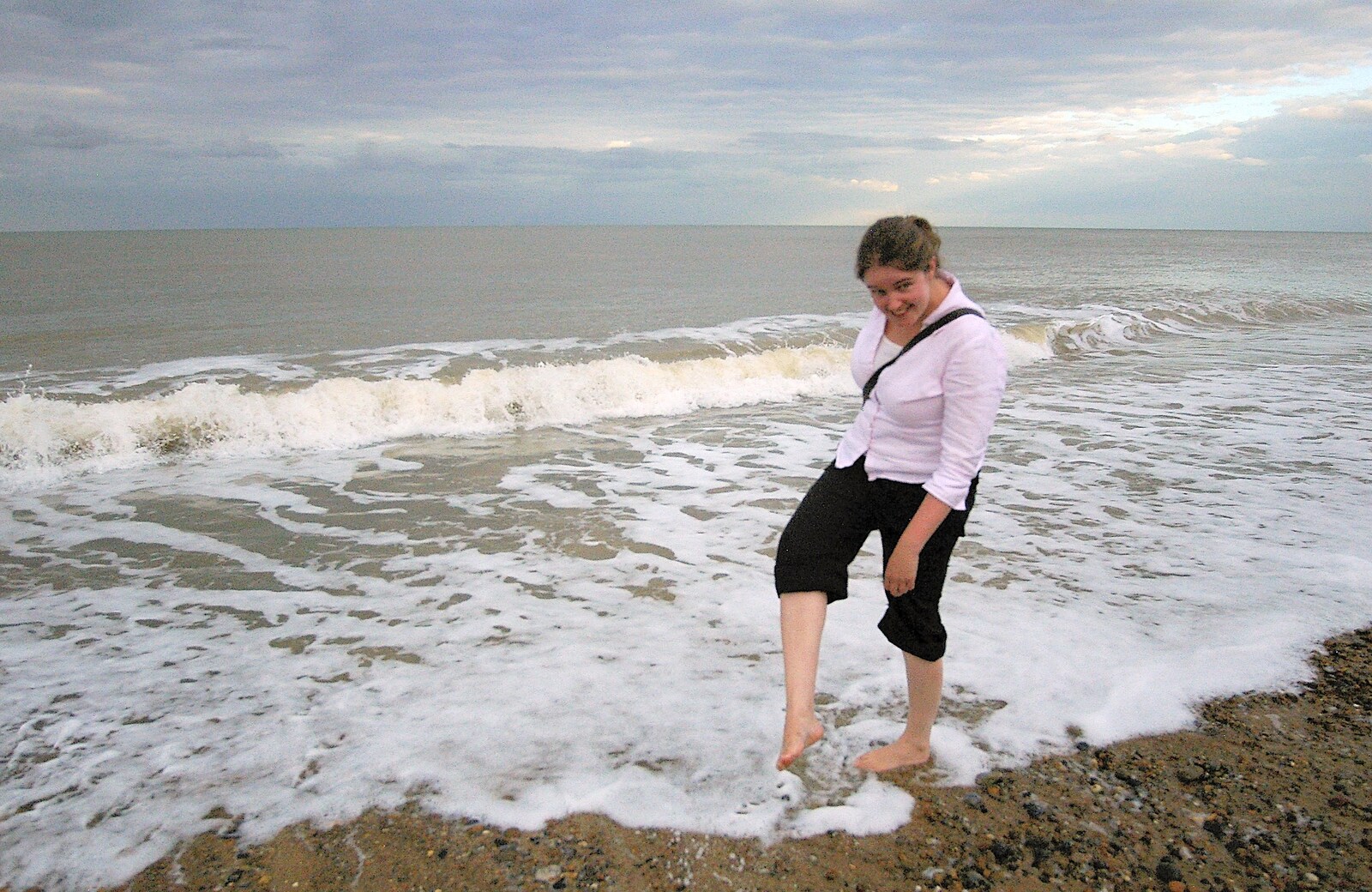 Isobel goes for a paddle in the freezing North Sea from The Regatta Restaurant with Mother and Mike, Aldeburgh, Suffolk - 10th August 2006