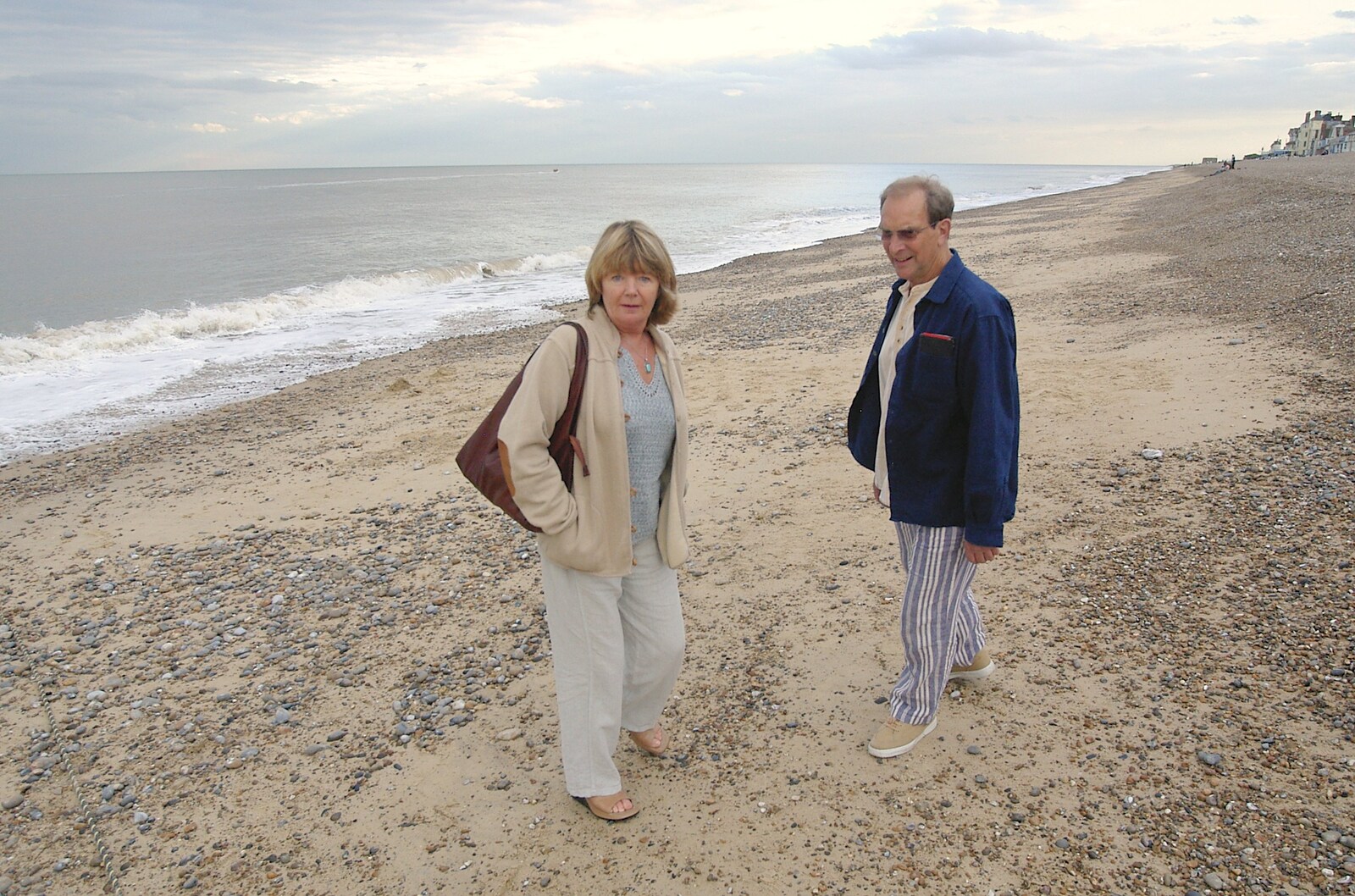 Mother and Mike on the beach from The Regatta Restaurant with Mother and Mike, Aldeburgh, Suffolk - 10th August 2006