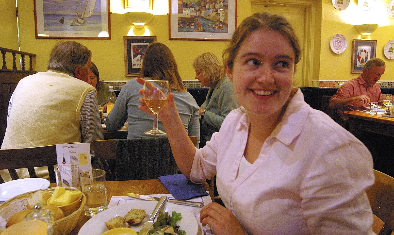 Isobel with a glass of white wine from The Regatta Restaurant with Mother and Mike, Aldeburgh, Suffolk - 10th August 2006