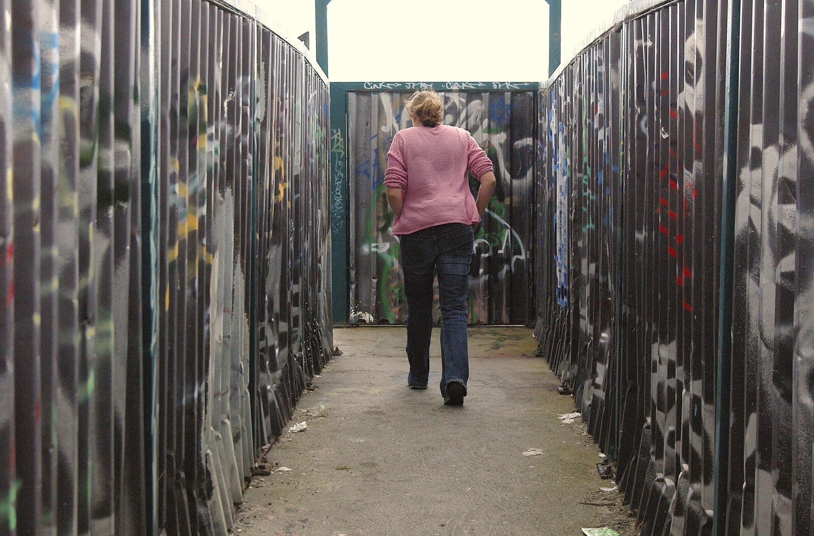 Isobel on graffiti bridge from A Trip to Blackrock and Dublin, County Dublin, Ireland - 12th August 2006