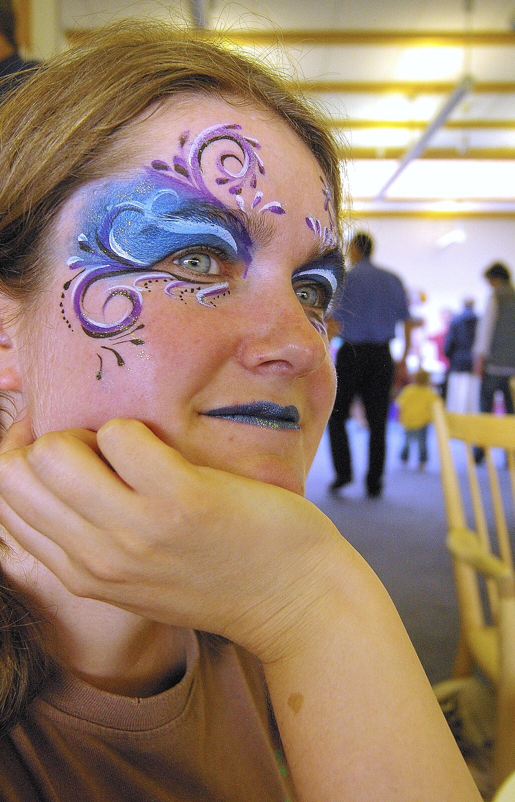 Isobel's completed face from Qualcomm's Summer Circus Thrash, Churchill College, Cambridge - 18th August 2006