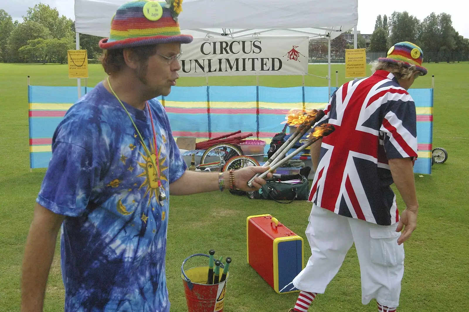 It's time for a fire-eating demonstration, from Qualcomm's Summer Circus Thrash, Churchill College, Cambridge - 18th August 2006