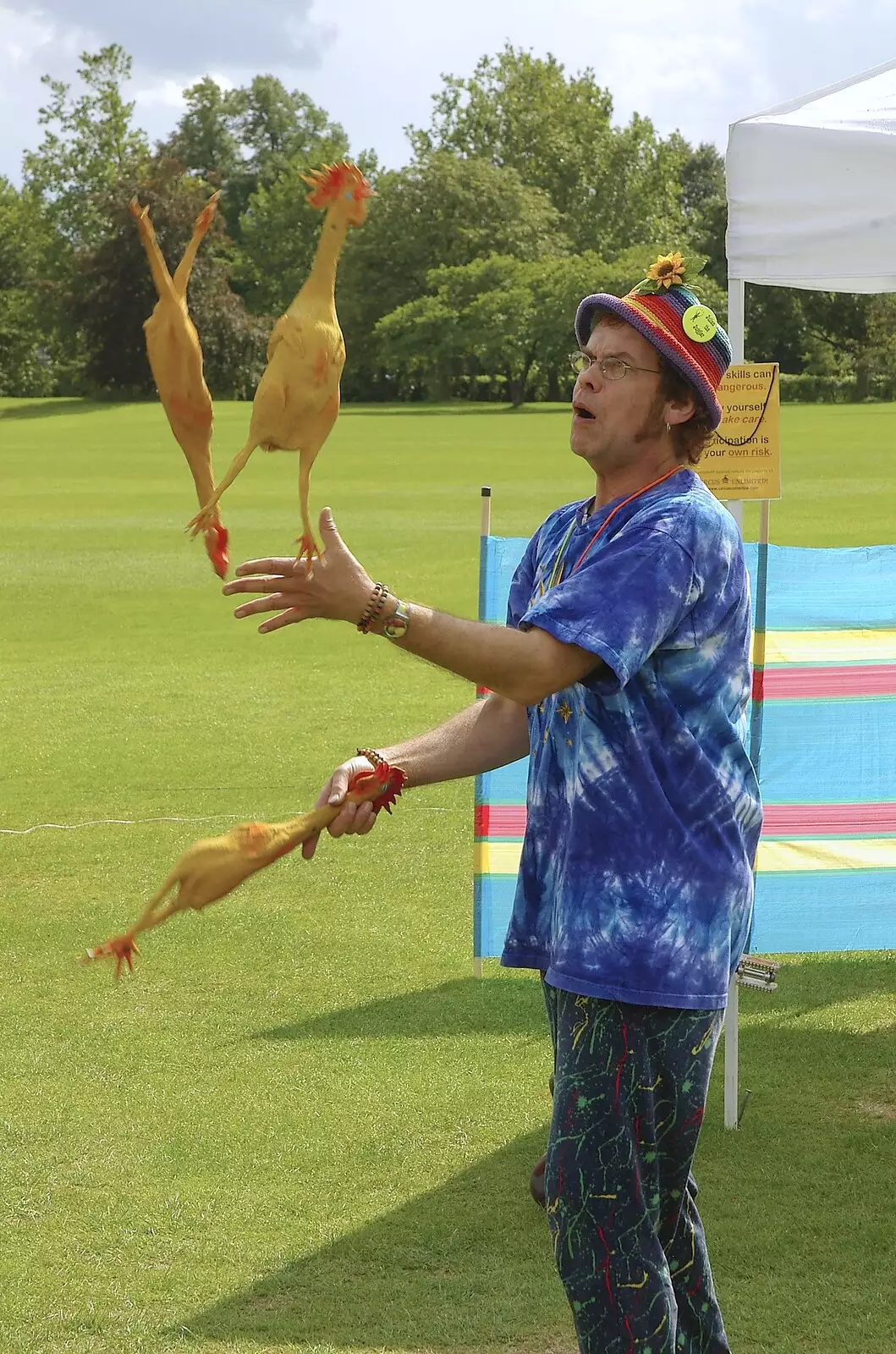 Flying rubber chickens, from Qualcomm's Summer Circus Thrash, Churchill College, Cambridge - 18th August 2006