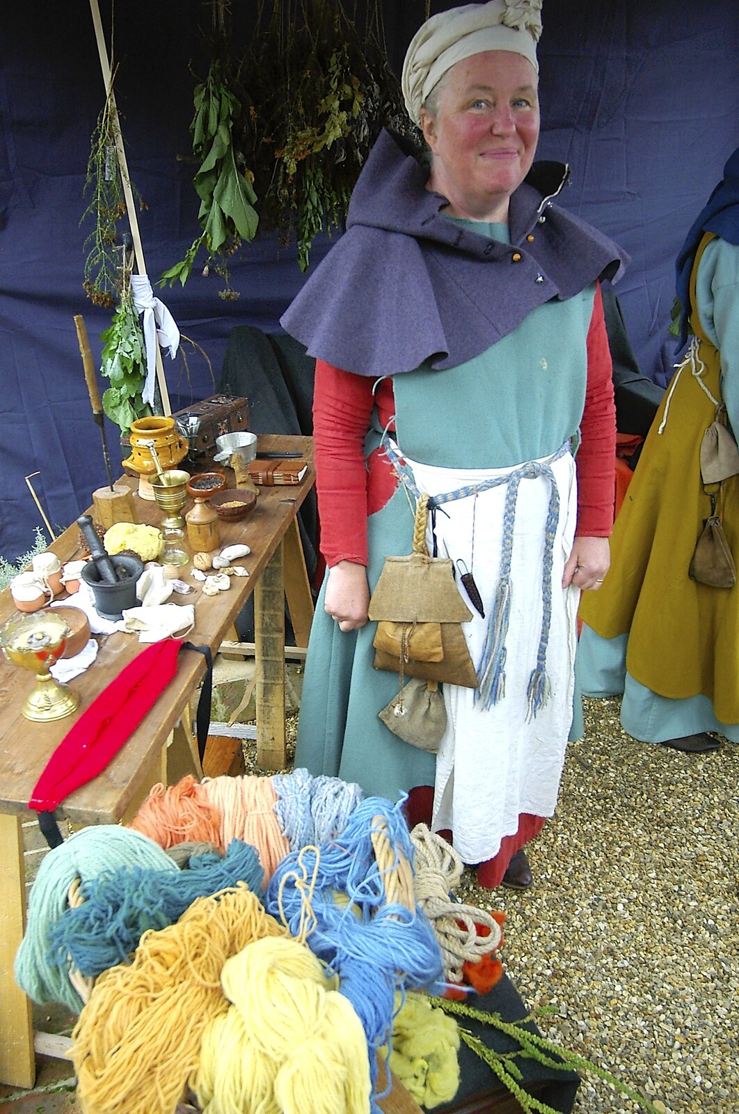 A medieval woman, with wool in colours of the day from Spiders, Norwich Science Festival and Kingston Arms Music - 5th September 2006