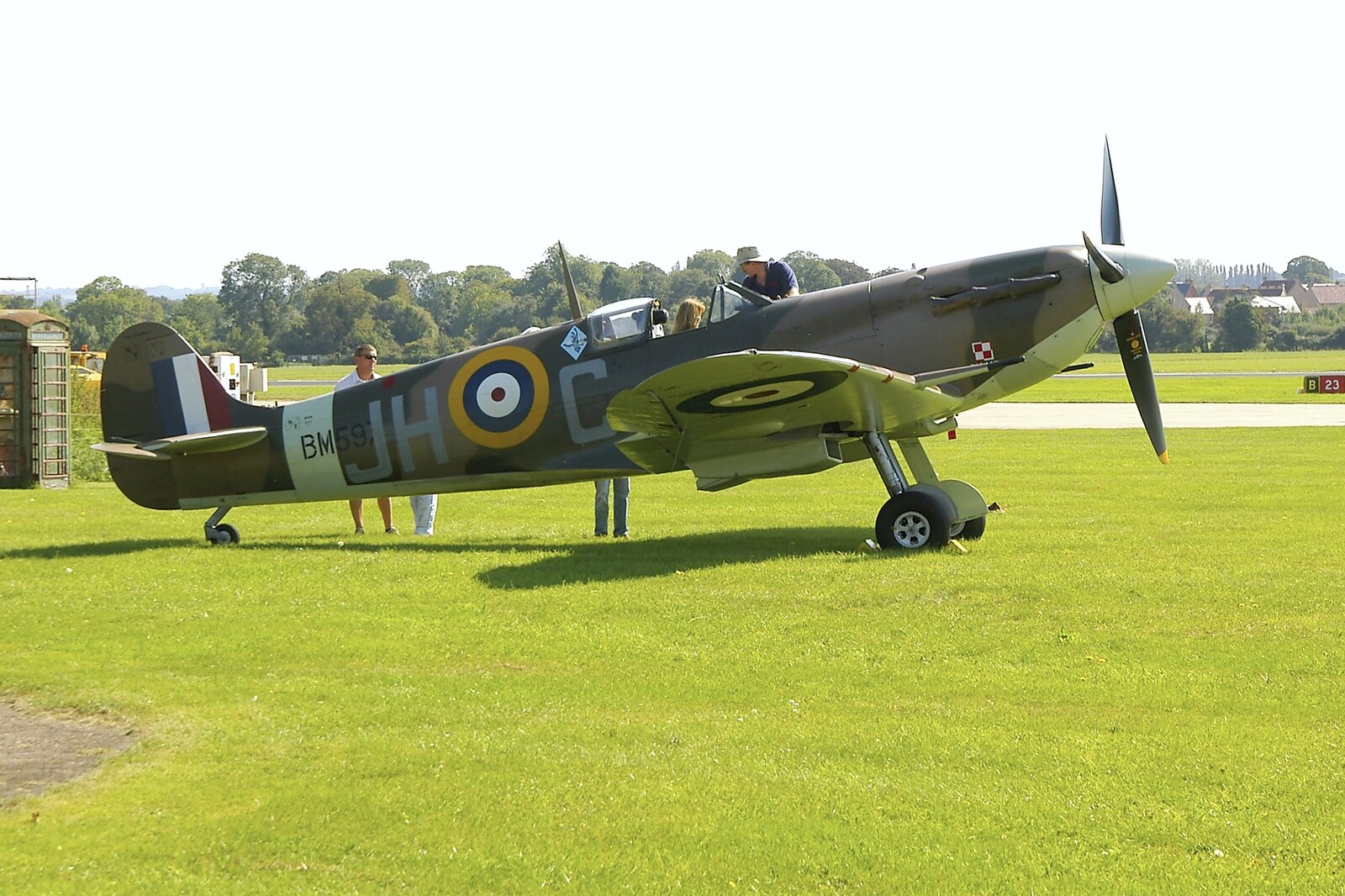 Spitfire BM598 at Cambridge Airport from Grantchester Meadows, Alex Hill at Revs and Spitfires - 10th September 2006