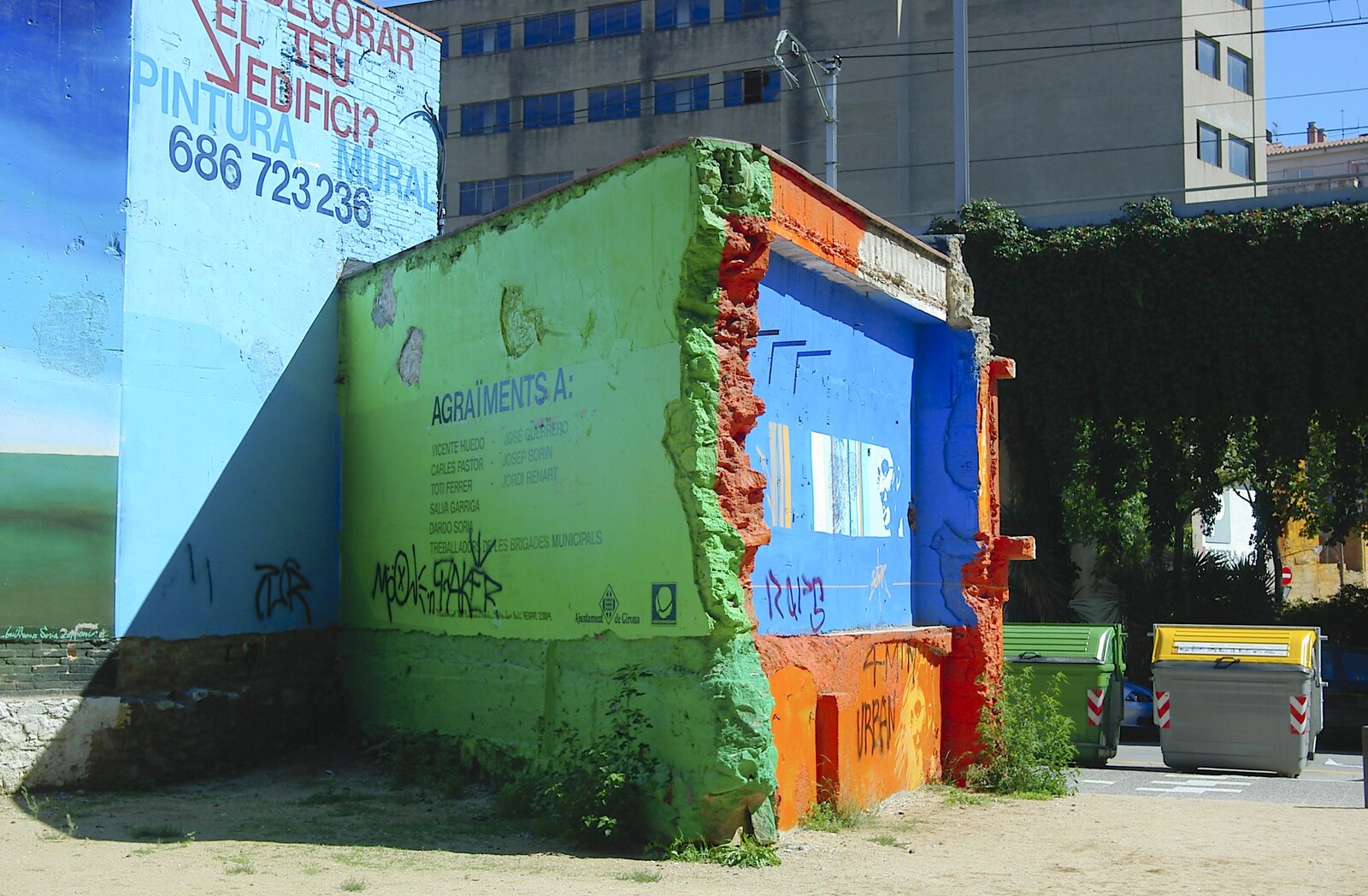 Colourful painting of a wrecked building from Girona, Catalunya, Spain - 17th September 2006