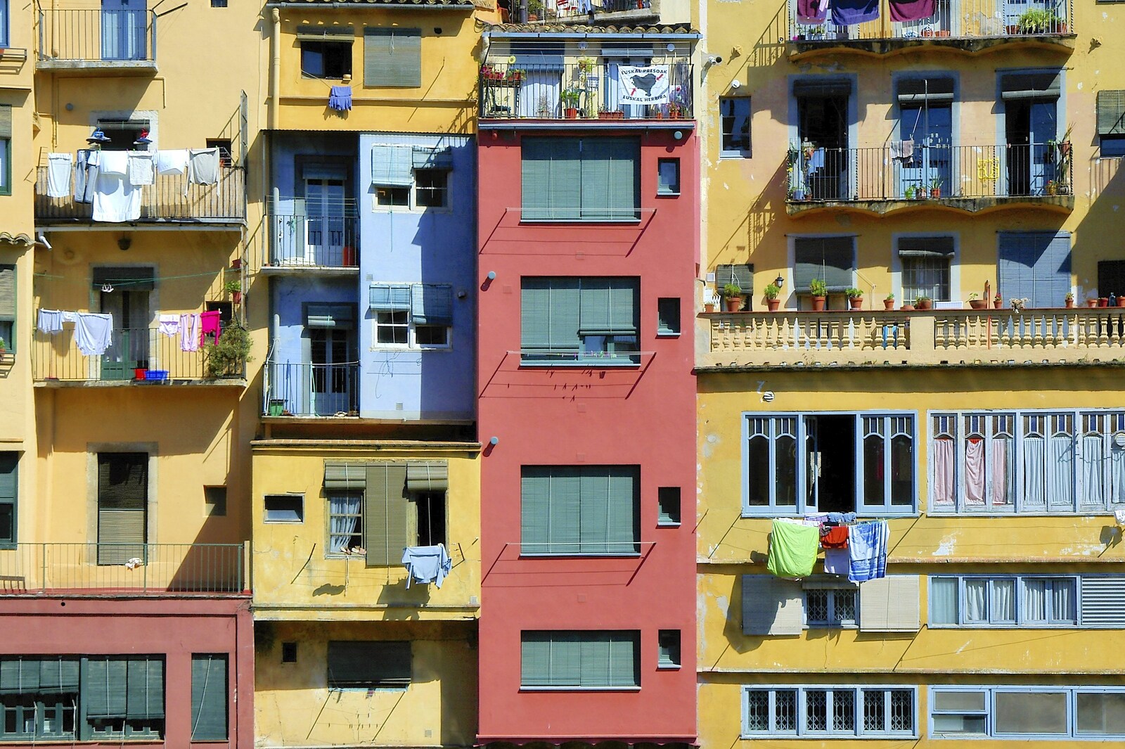 Close up detail of colourful apartments from Girona, Catalunya, Spain - 17th September 2006