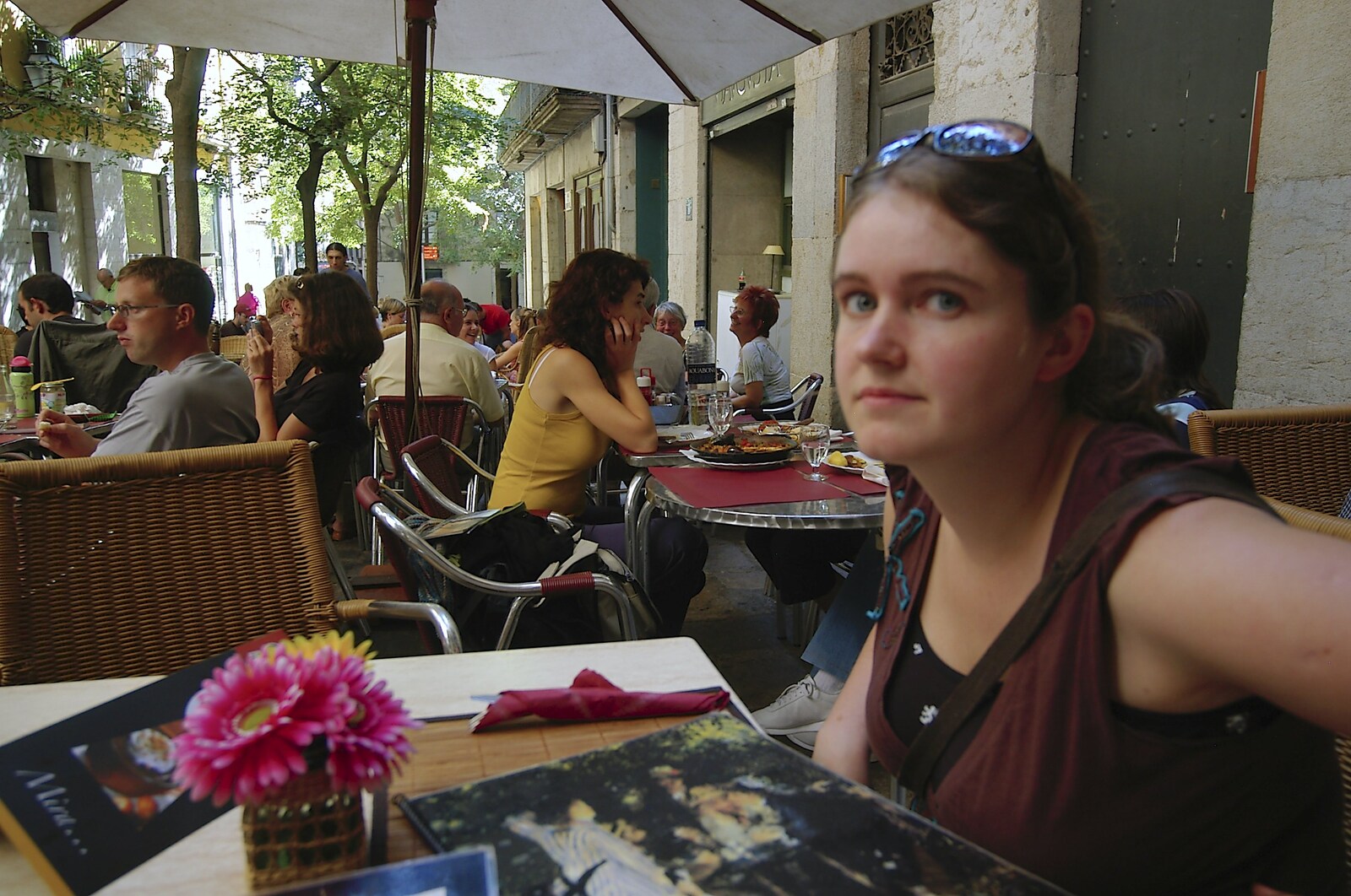 Isobel at a café table from Girona, Catalunya, Spain - 17th September 2006