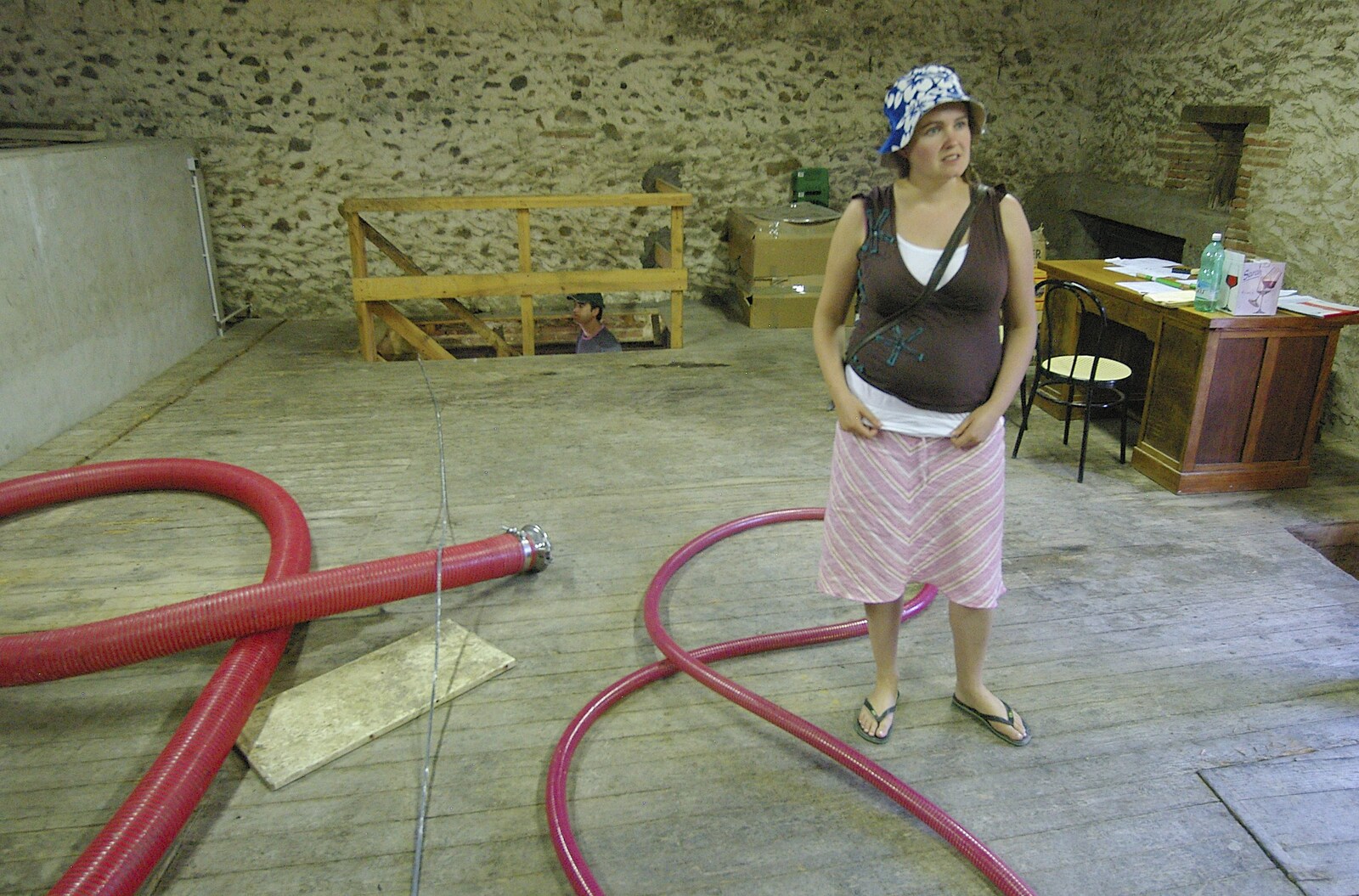 Isobel stands around by some pipes from Grape Picking and Pressing, Roussillon, France - 19th September 2006