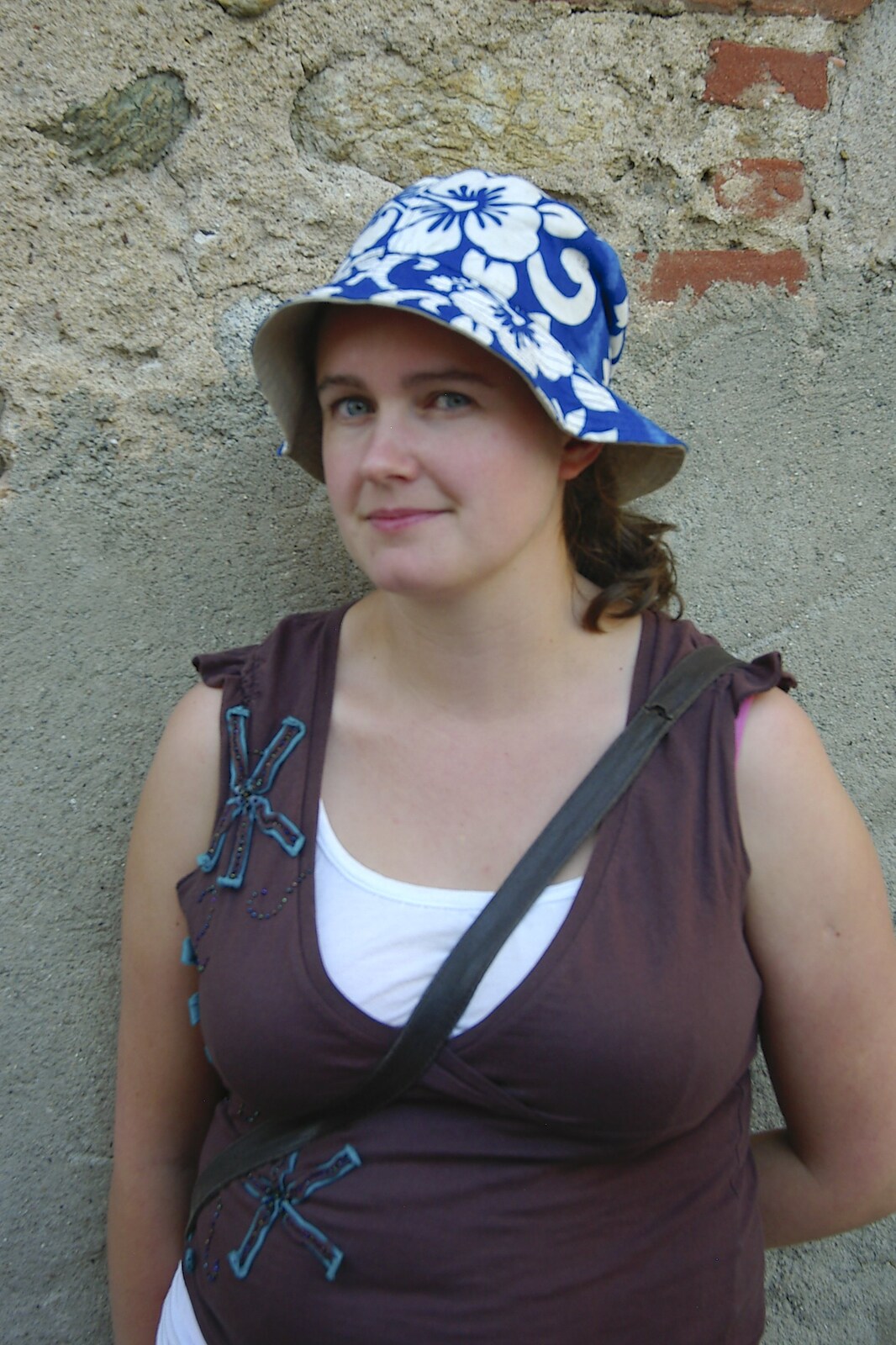 Isobel with a hat from Grape Picking and Pressing, Roussillon, France - 19th September 2006