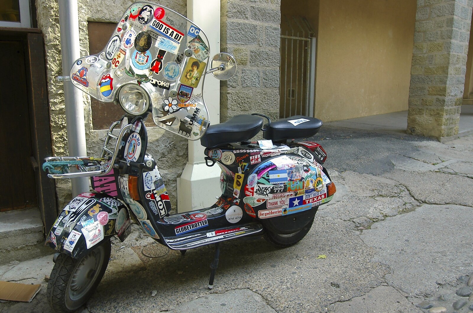 There's a Vespa moped covered in stickers from A Couple of Days in Carcassonne, Aude, France - 21st September 2006