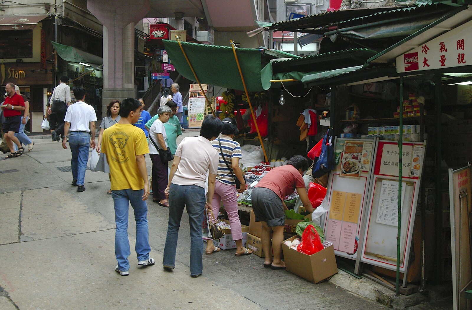 Stalls under the elevated walkways from Lan Kwai Fong Market, Hong Kong, China - 4th October 2006