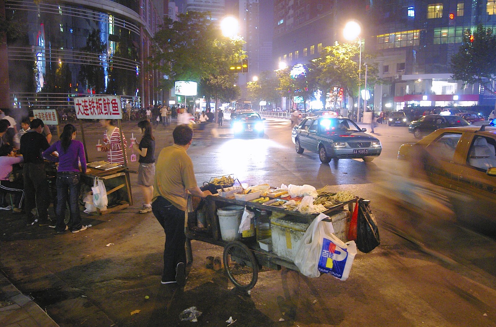 Traffic passes the food stalls by from Nanjing by Night, Nanjing, Jiangsu Province, China - 4th October 2006