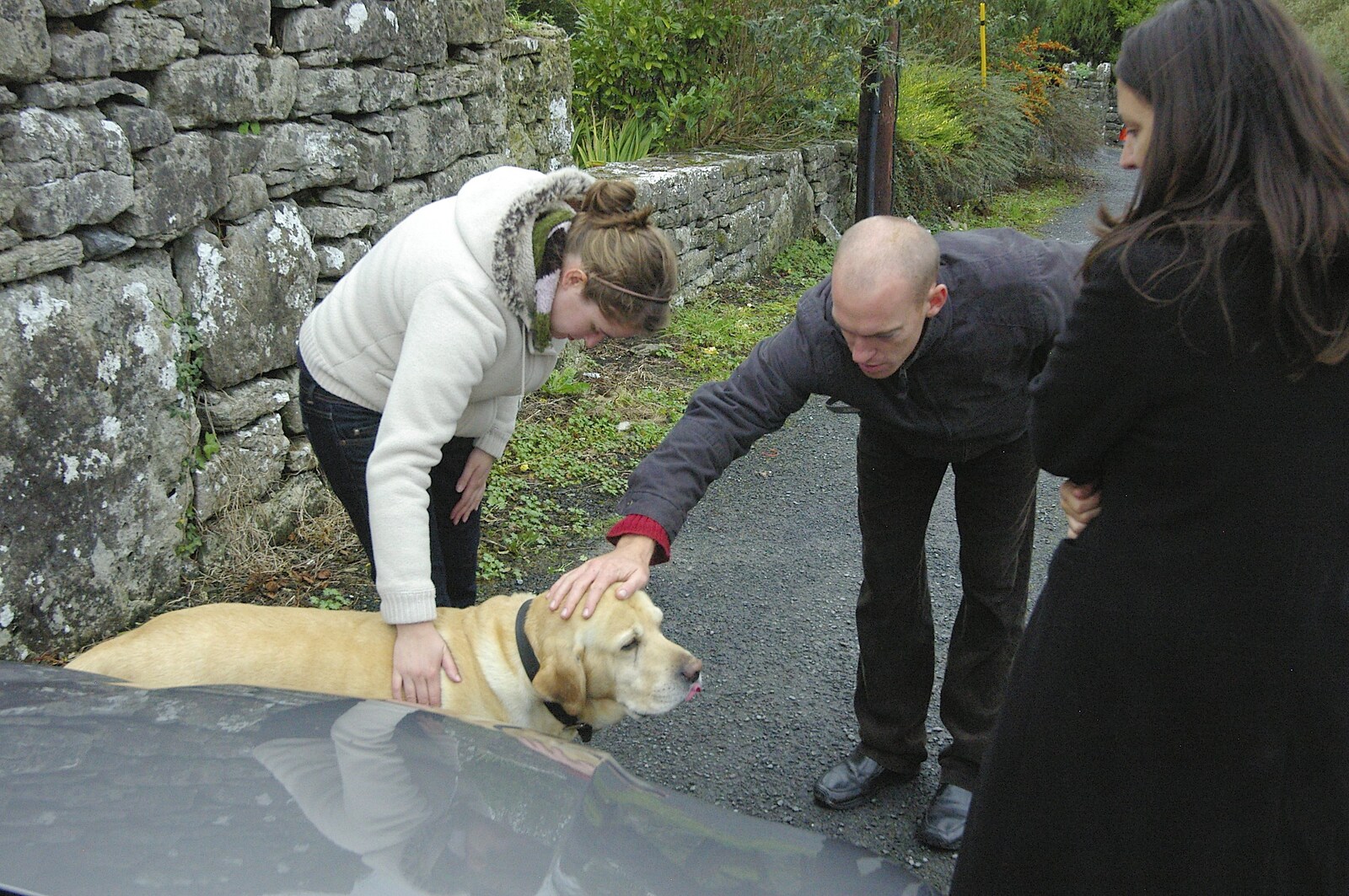 Isobel and Gary say hello to a dog from Corofin, Ennistymon and The Burran, County Clare, Western Ireland - 27th October 2006