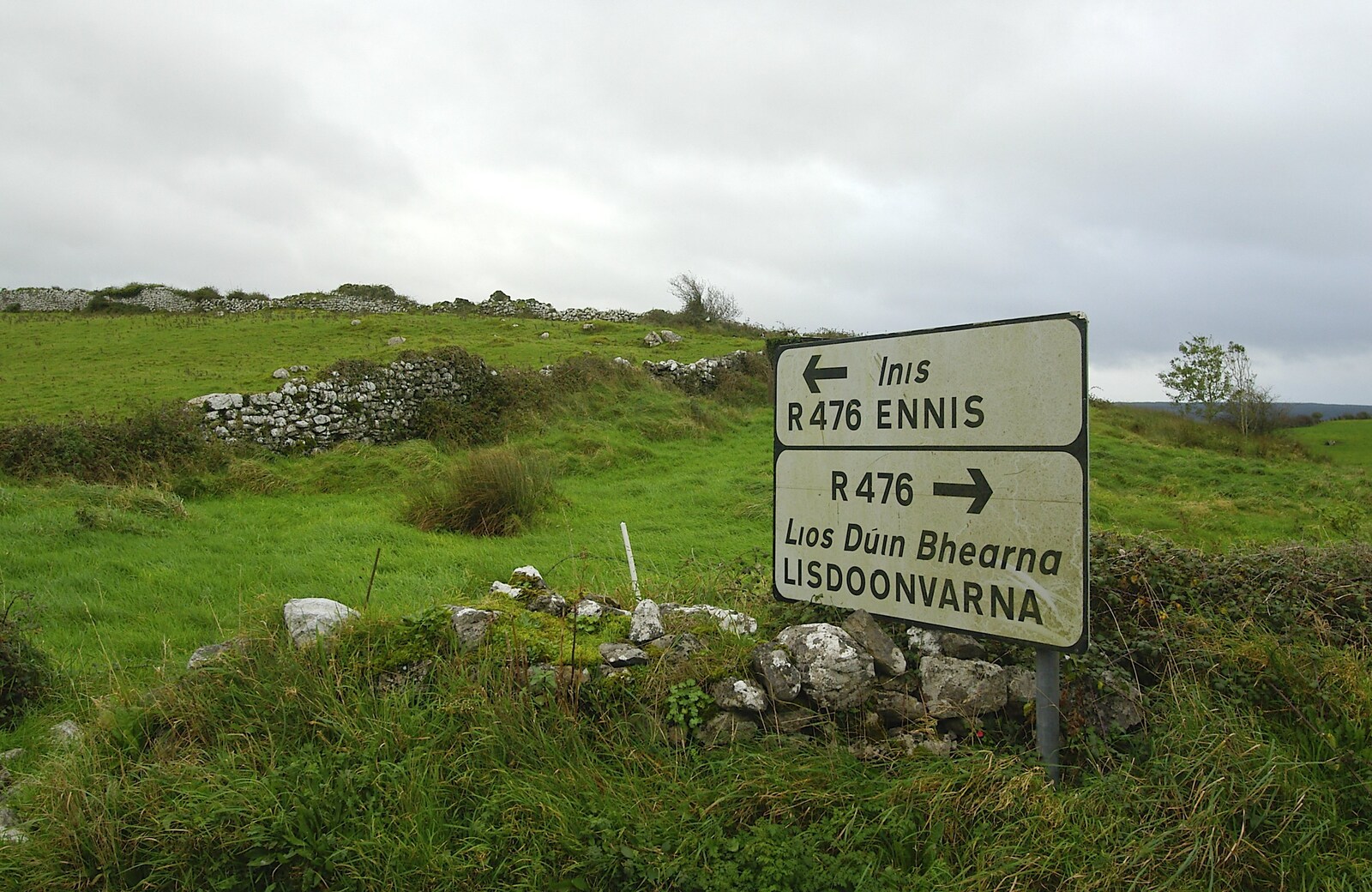 Road sign to Ennis and Lisdoonvarna from Corofin, Ennistymon and The Burran, County Clare, Western Ireland - 27th October 2006
