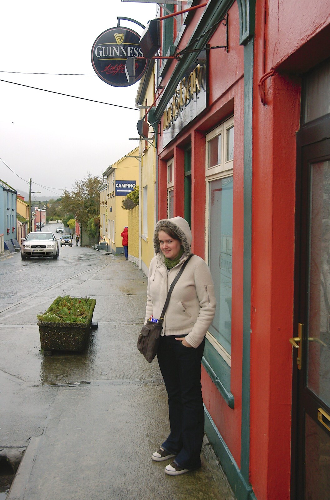 Isobel stands outside a pub in the damp from Corofin, Ennistymon and The Burran, County Clare, Western Ireland - 27th October 2006