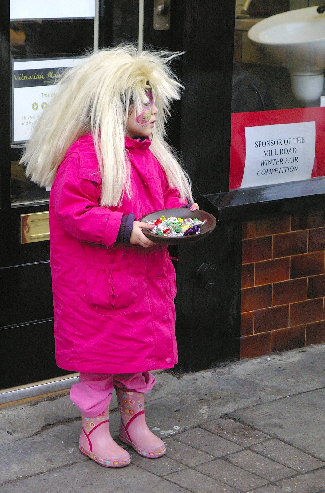 A small girl in a big wig from The Winter Fair, Mill Road, Cambridge - 2nd December 2006