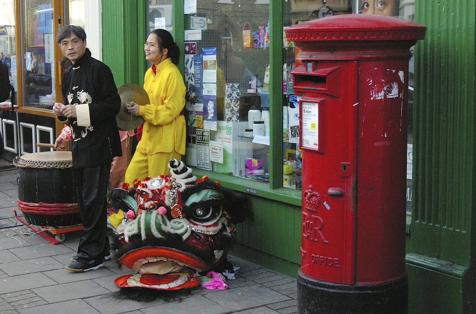 Chinese percussion and a red post box from The Winter Fair, Mill Road, Cambridge - 2nd December 2006