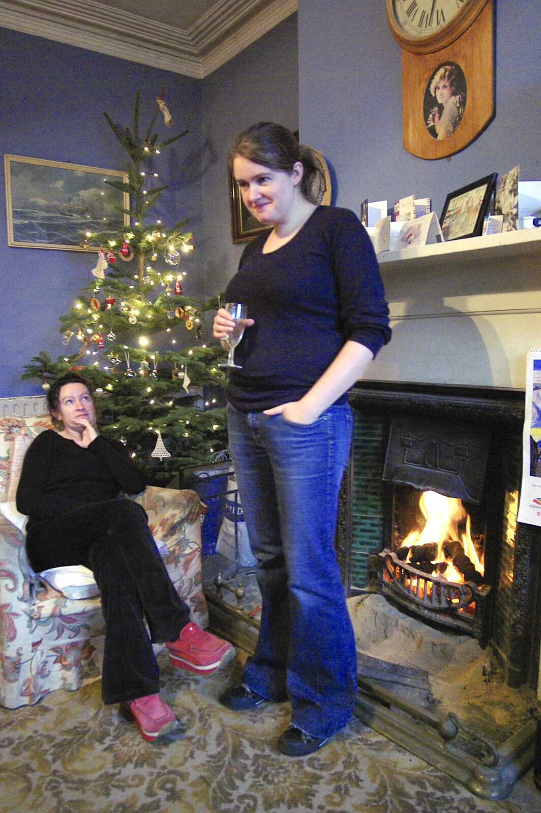 Evelyn (seated) and Isobel by the fire from The BBs at the Park Hotel, and Christmas in Blackrock, Dublin, Ireland - 25th December 2006