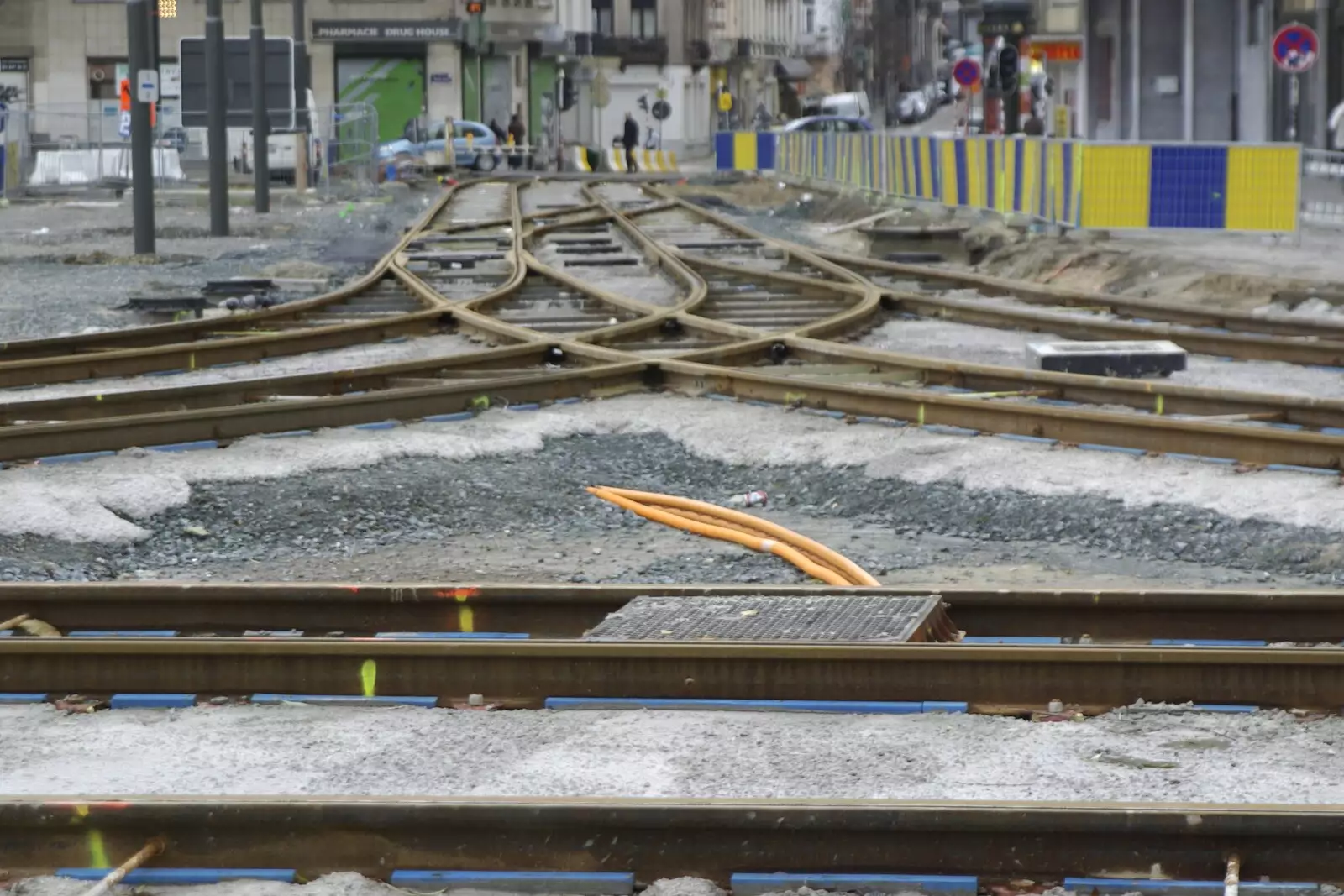 Uncovered tramlines, from The Christmas Markets of Brussels, Belgium - 1st January 2007