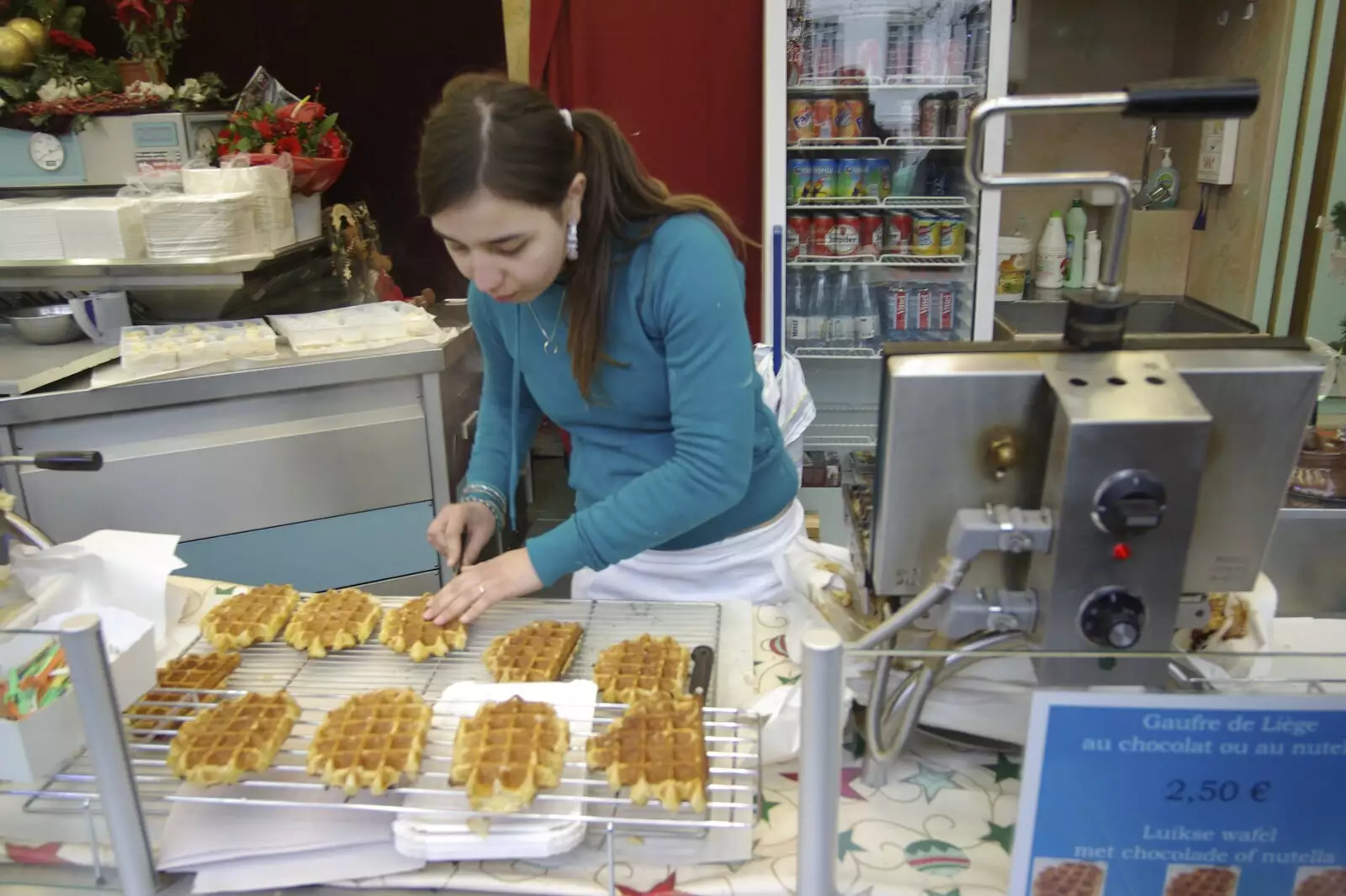 Waffles are put out to cool, from The Christmas Markets of Brussels, Belgium - 1st January 2007