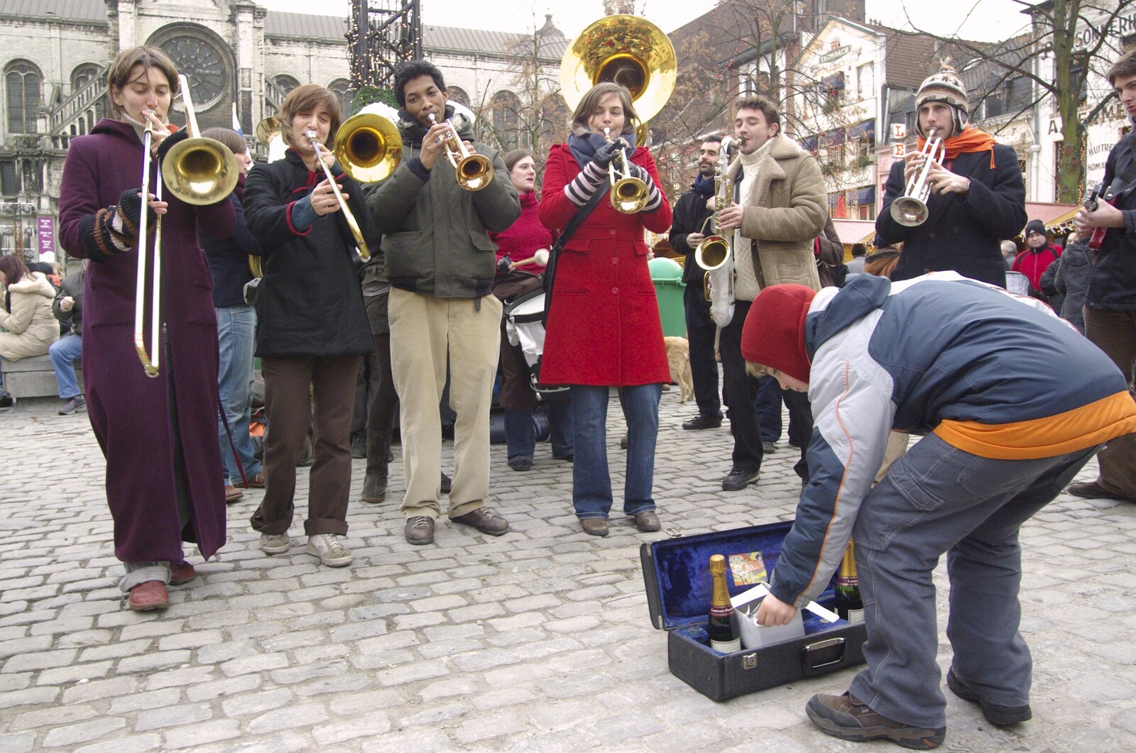 A busking brass band from The Christmas Markets of Brussels, Belgium - 1st January 2007