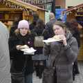Jules and Isobel munch on waffles, The Christmas Markets of Brussels, Belgium - 1st January 2007
