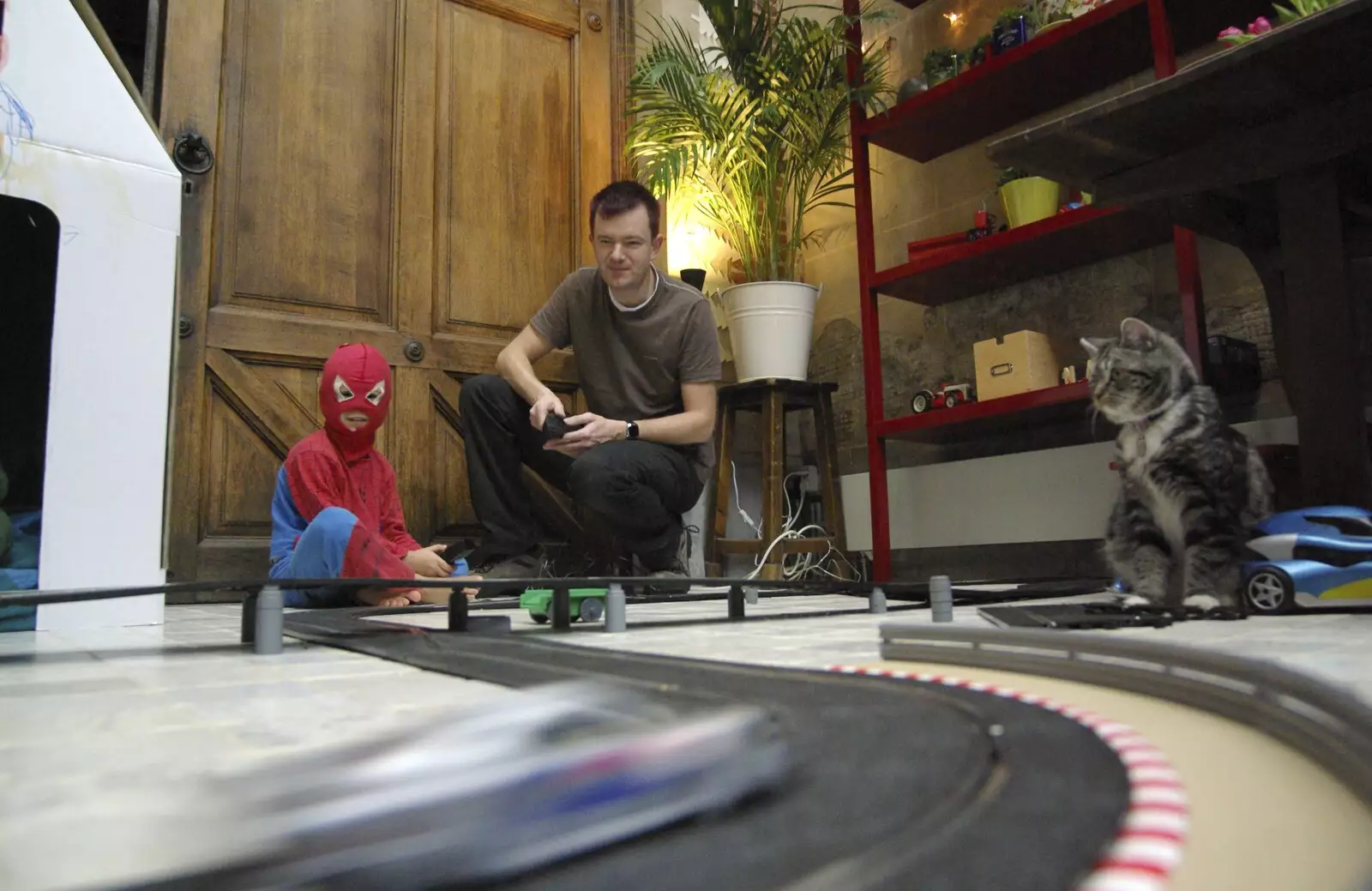 Nosher and Natan play Scalextric, from The Christmas Markets of Brussels, Belgium - 1st January 2007