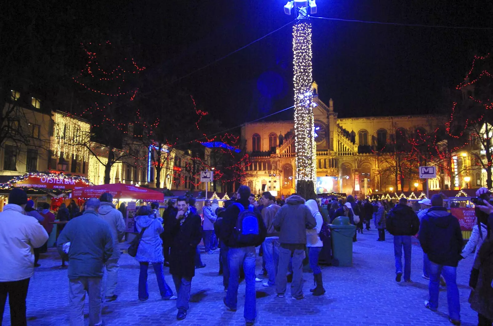 Crowds under a blue light, from The Christmas Markets of Brussels, Belgium - 1st January 2007