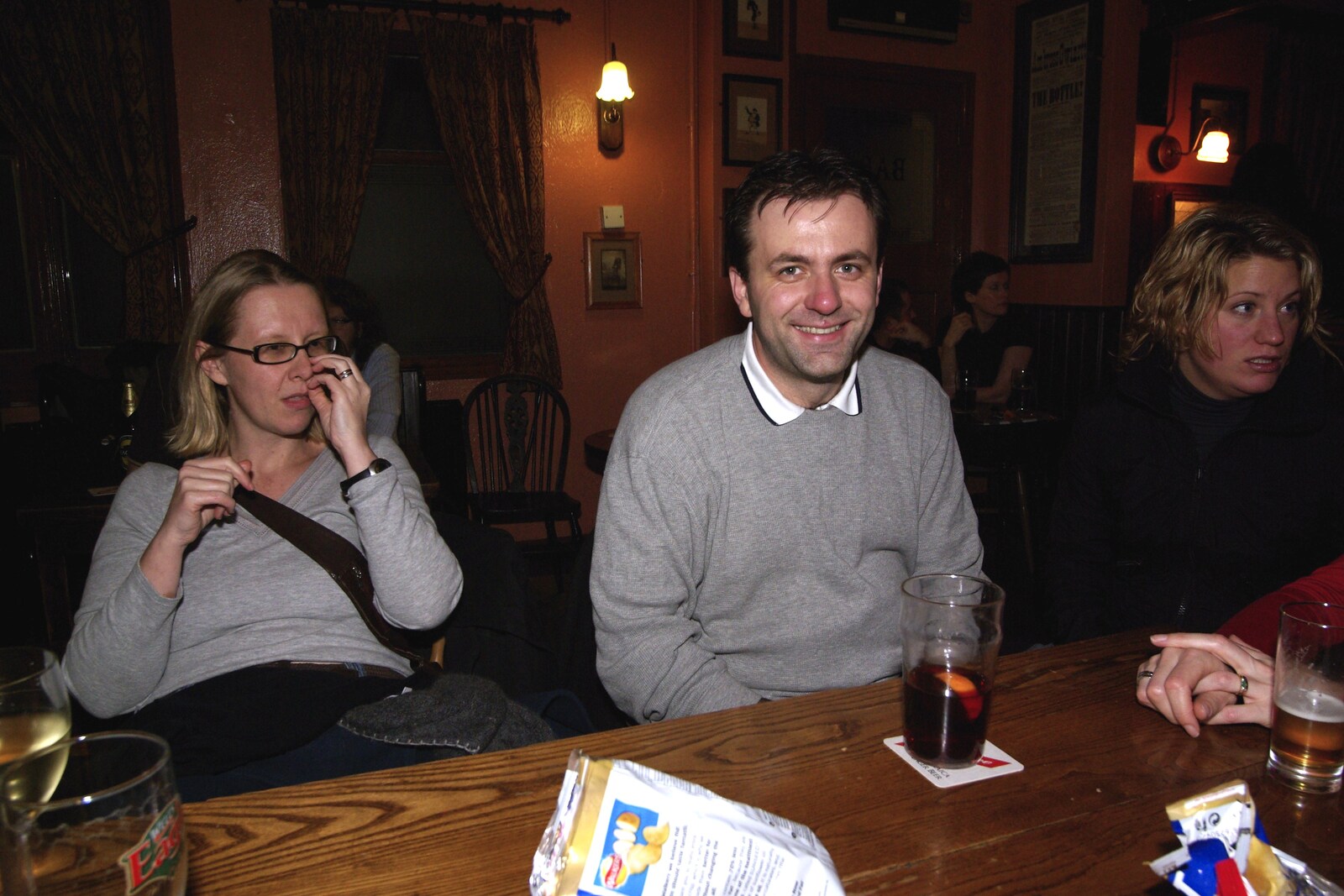 Nadine picks her nose; Liviu smiles from Beer and Kebabs: Leaving "The Lab", Mill Road, Cambridge - 12th January 2007