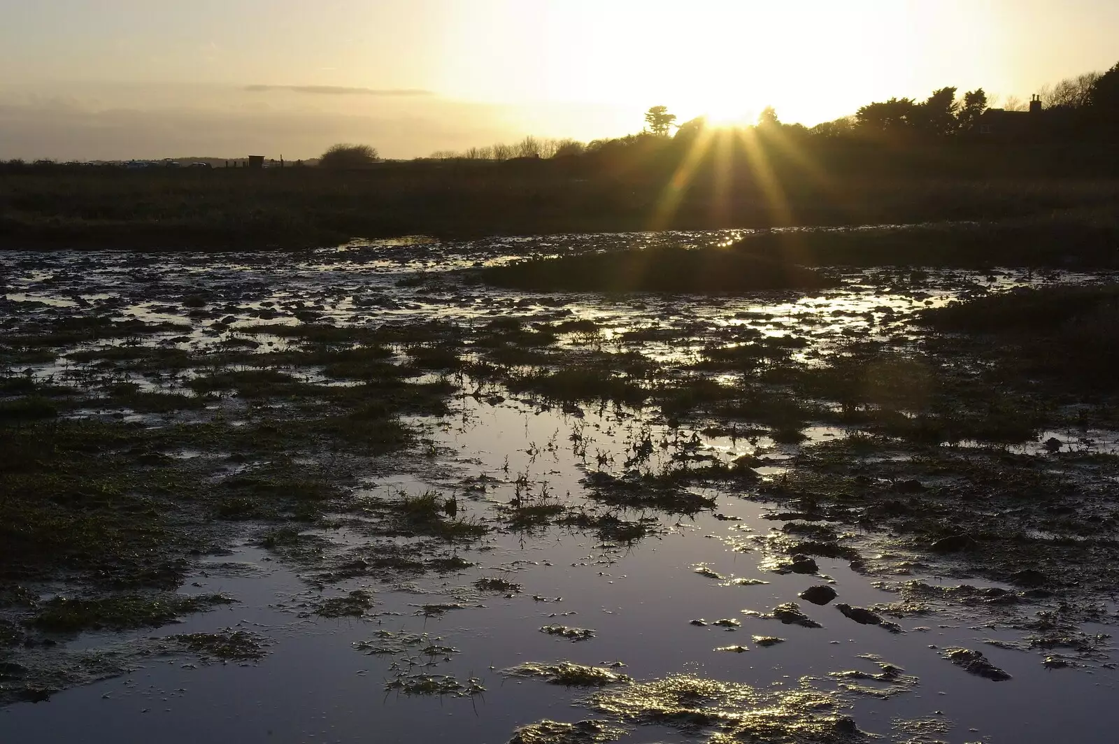 The sun sets over the salt marsh, from From East End to East Coast: Brick Lane and Walberswick, London and Suffolk - 9th February 2007