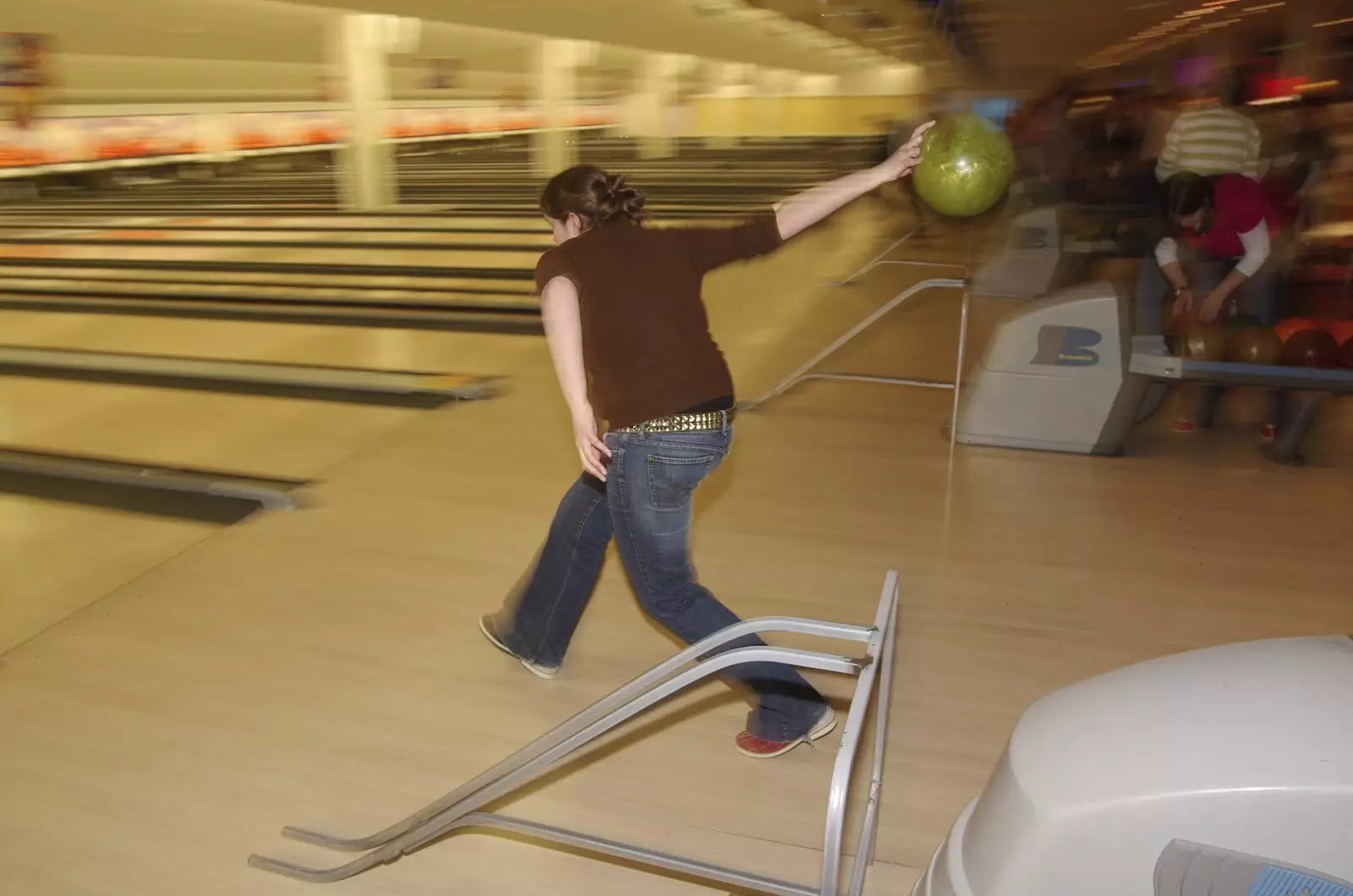 Action shot as Isobel hurls the ball, from Ten-pin Bowling and Birthdays, Cambridge Leisure Park, Cambridge - 17th February 2007