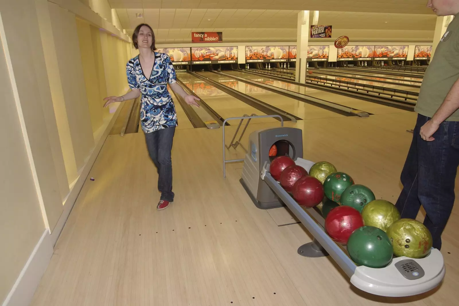 Emma sneers at the world having just got a spare, from Ten-pin Bowling and Birthdays, Cambridge Leisure Park, Cambridge - 17th February 2007