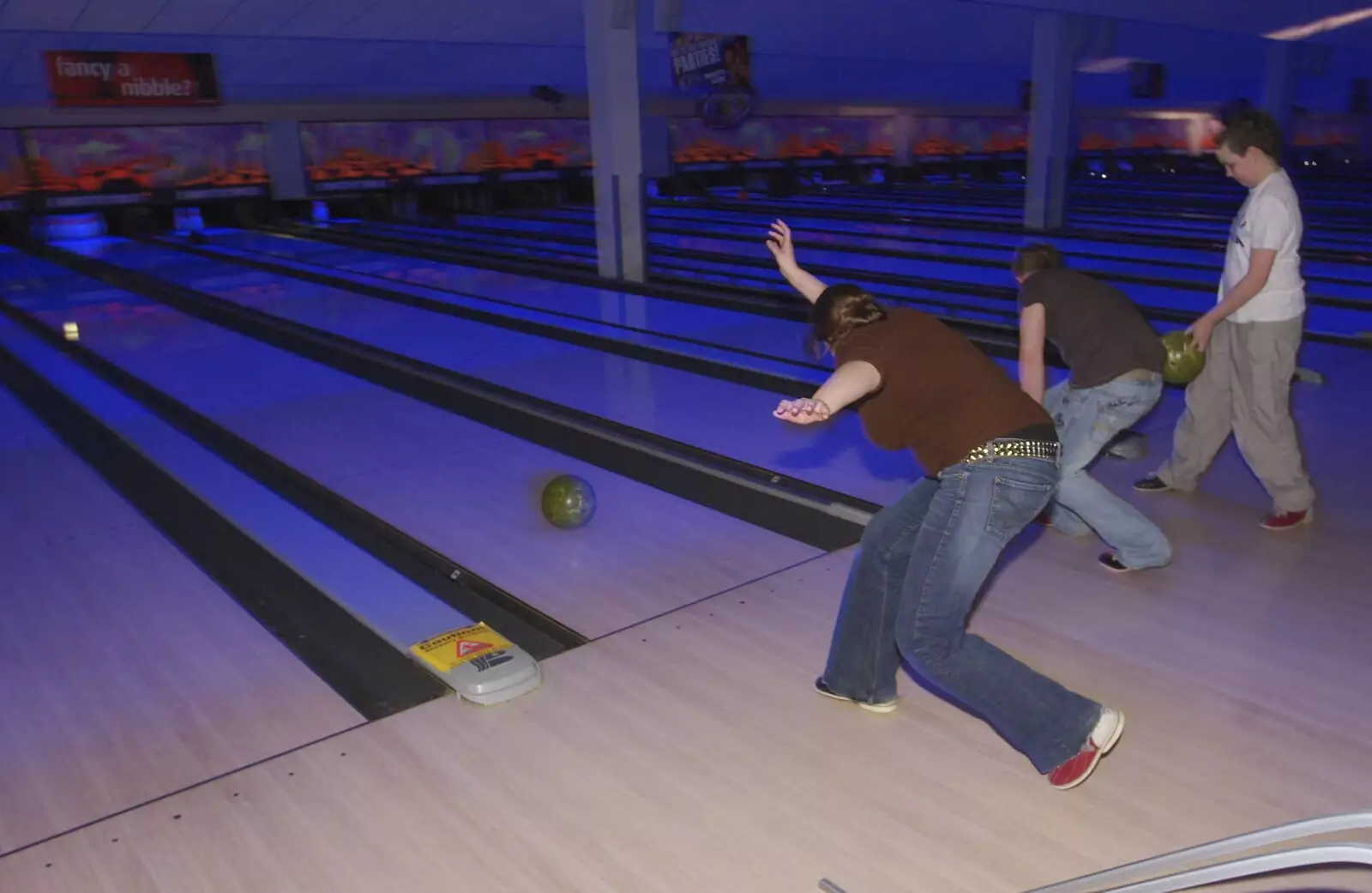 Isobel chucks another one up the lane, from Ten-pin Bowling and Birthdays, Cambridge Leisure Park, Cambridge - 17th February 2007