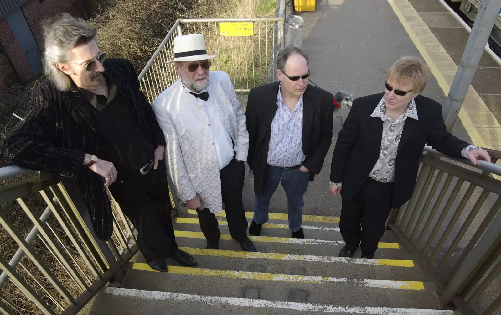 The band on the bridge over the tracks, from Biohazards, the BSCC Valentine's Day Ride and a Photo Shoot, Diss, Norfolk - 15th February 2007