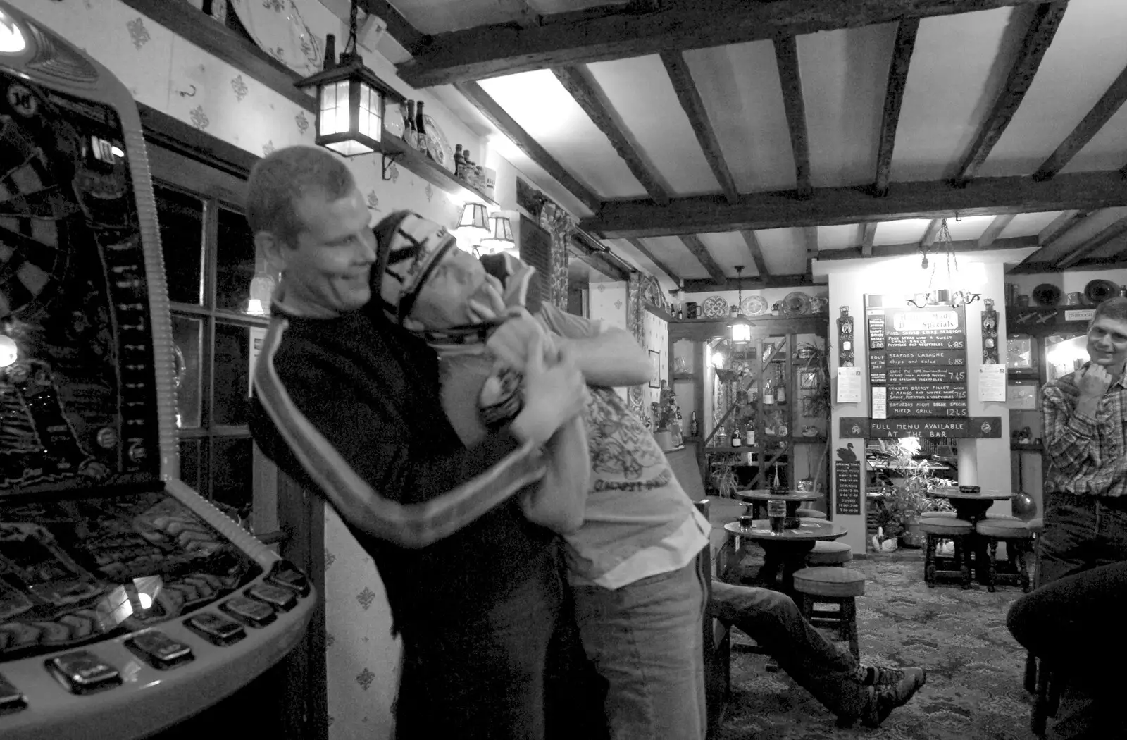 Bill and Mikey wrestle, from Paul's 30th in the Swan Inn, Brome, Suffolk - 3rd March 2007