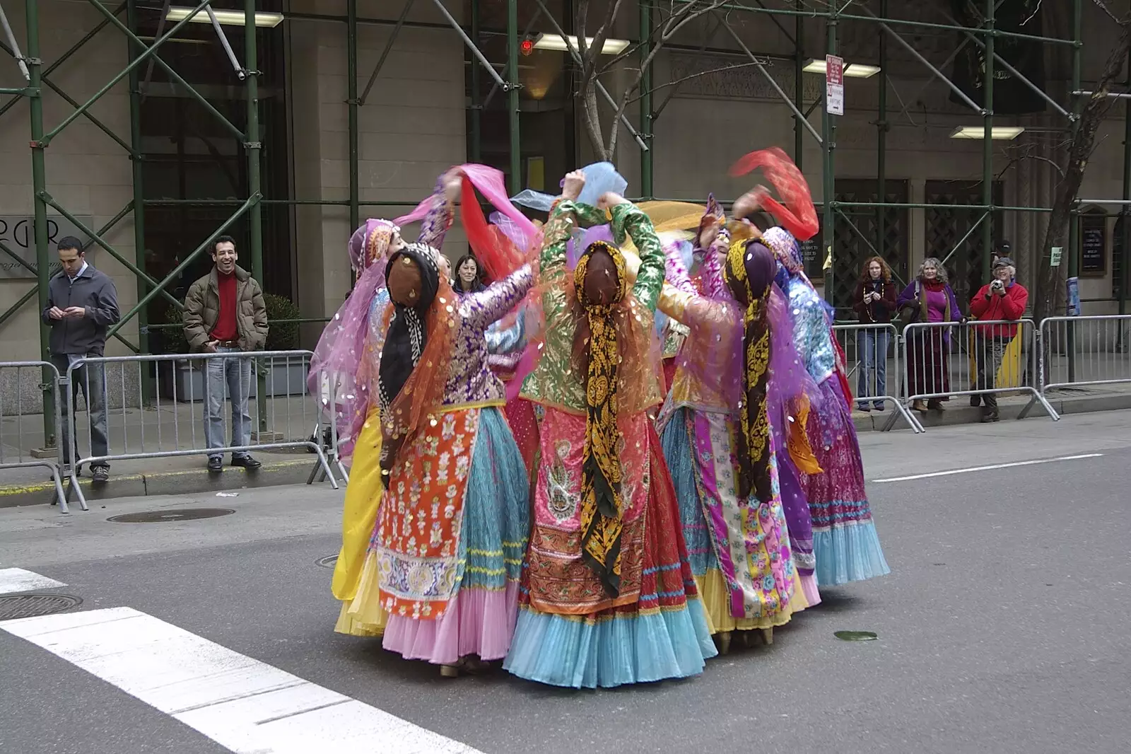 The dancers huddle up, from Persian Day Parade, Upper East Side and Midtown, New York, US - 25th March 2007