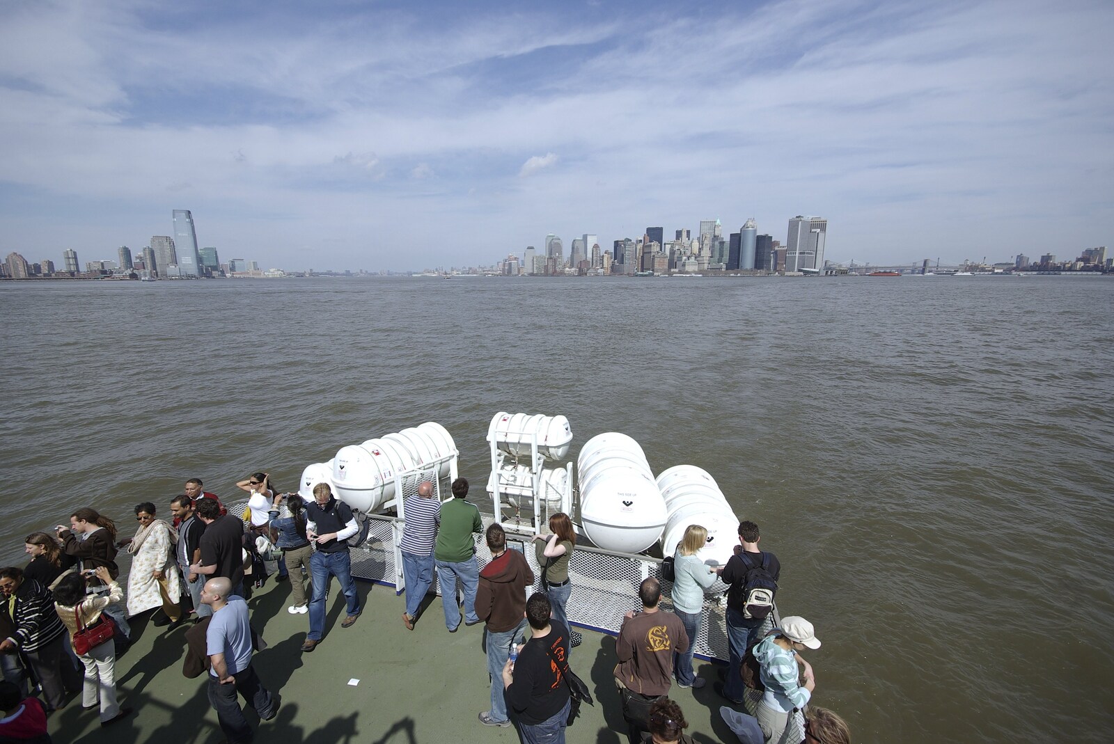 Liberty Island, A Helicopter Trip and Madison Square Basketball, New York, US - 27th March 2007: The back of the ferry and the three boroughs of New Jersey, Manhattan and Brooklyn